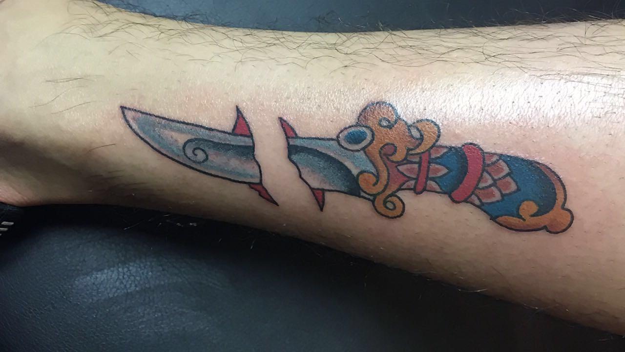 American traditional dagger by Jenn at ink gallery tattoo Virginia