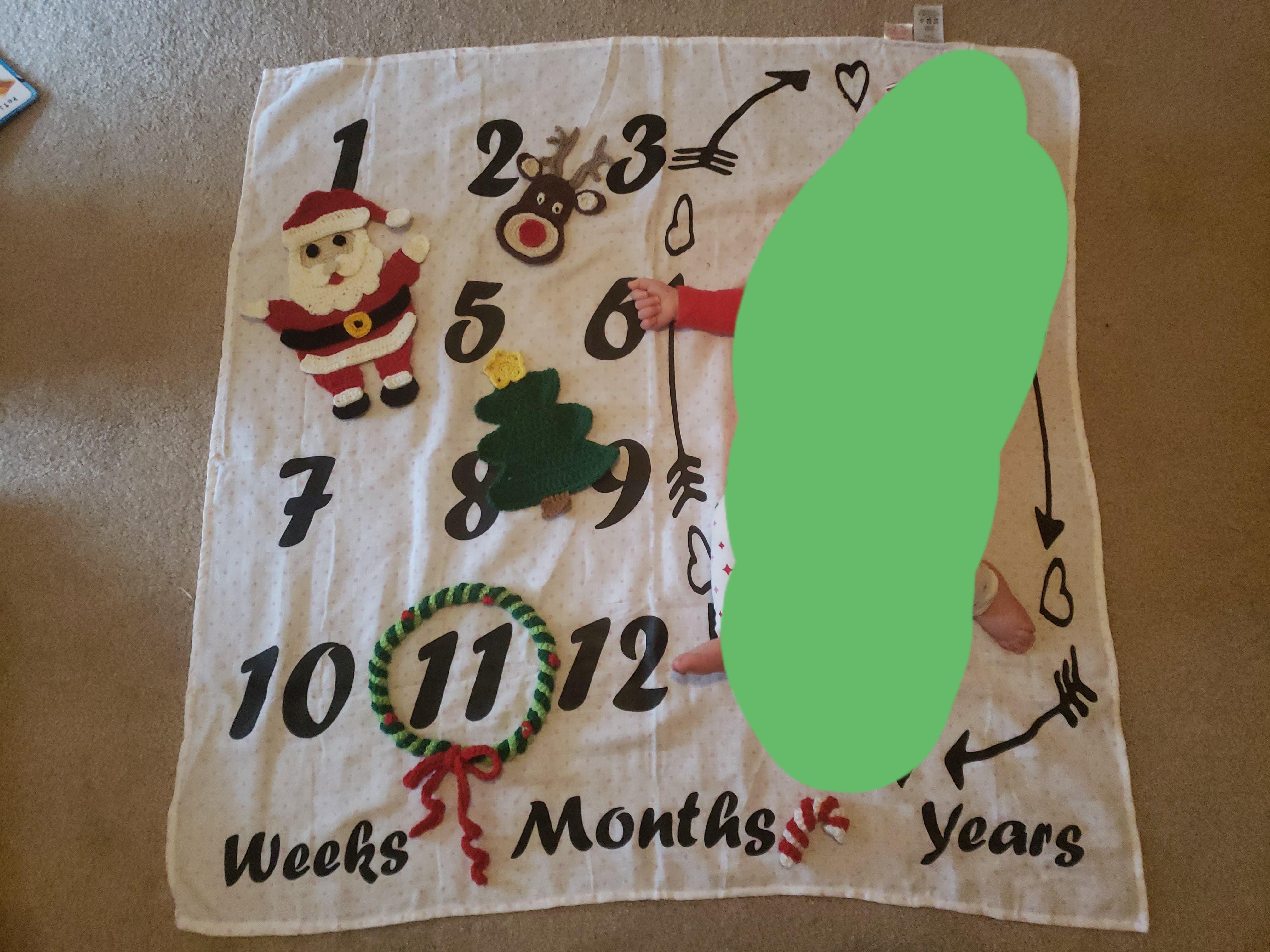 December 2019! My favorite milestone blanket that I made for my