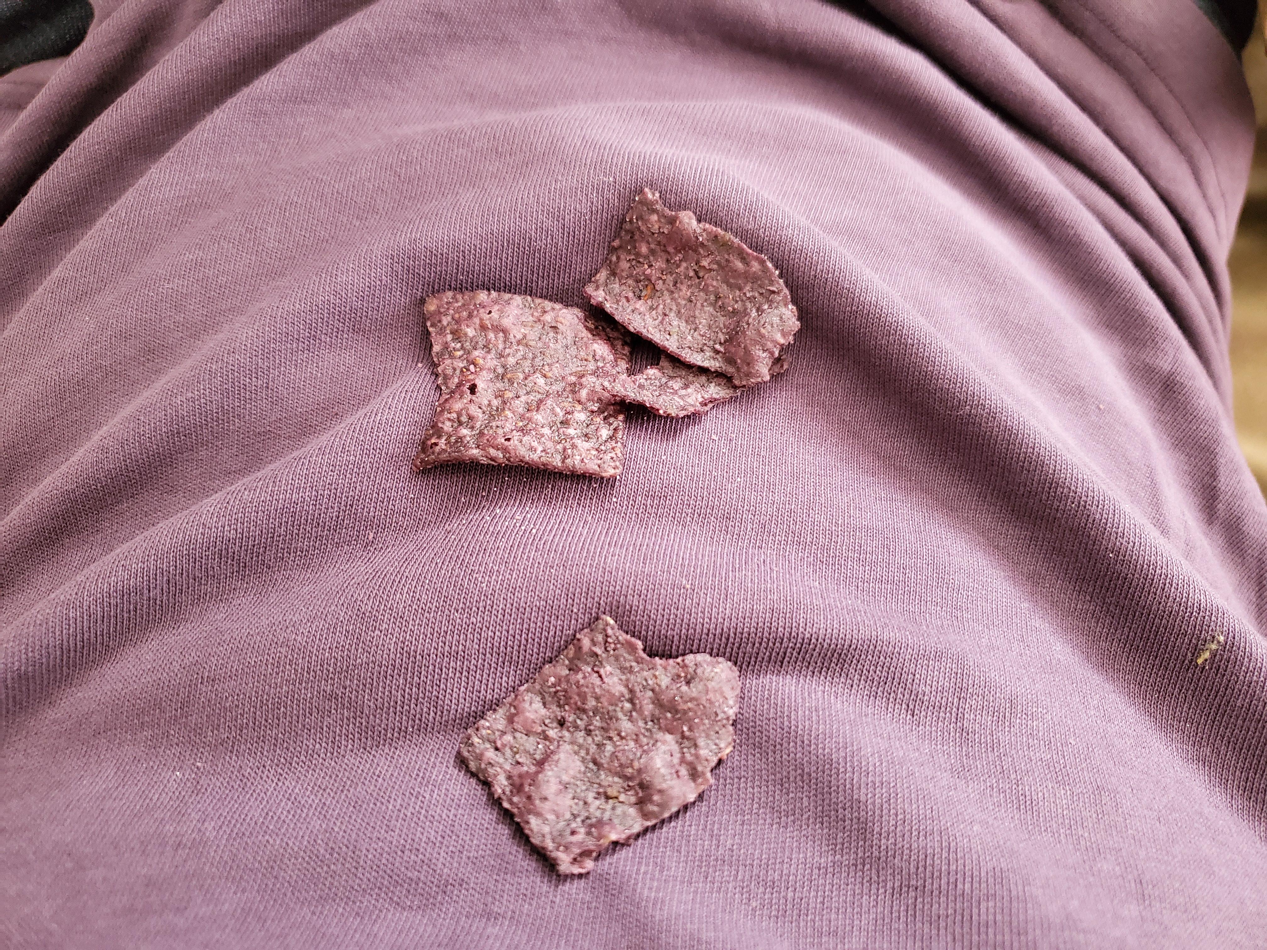 These Blue Corn chips are the same color as my purple shirt. r