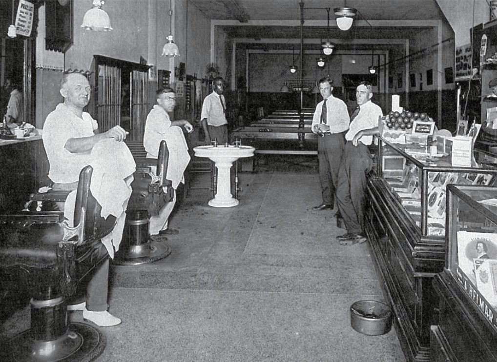 Combination cigar store, pool hall and card room across