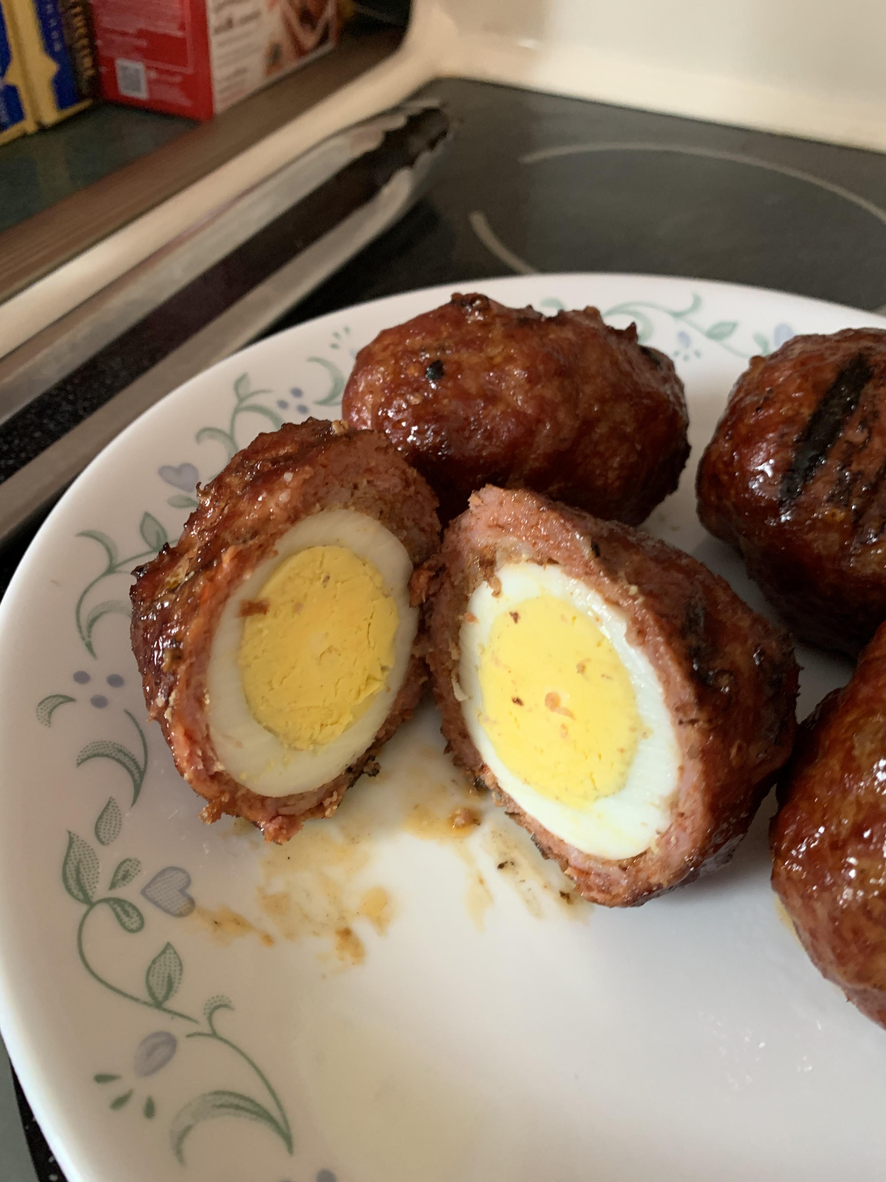 Smoked Scotch Eggs with Chorizo smoking