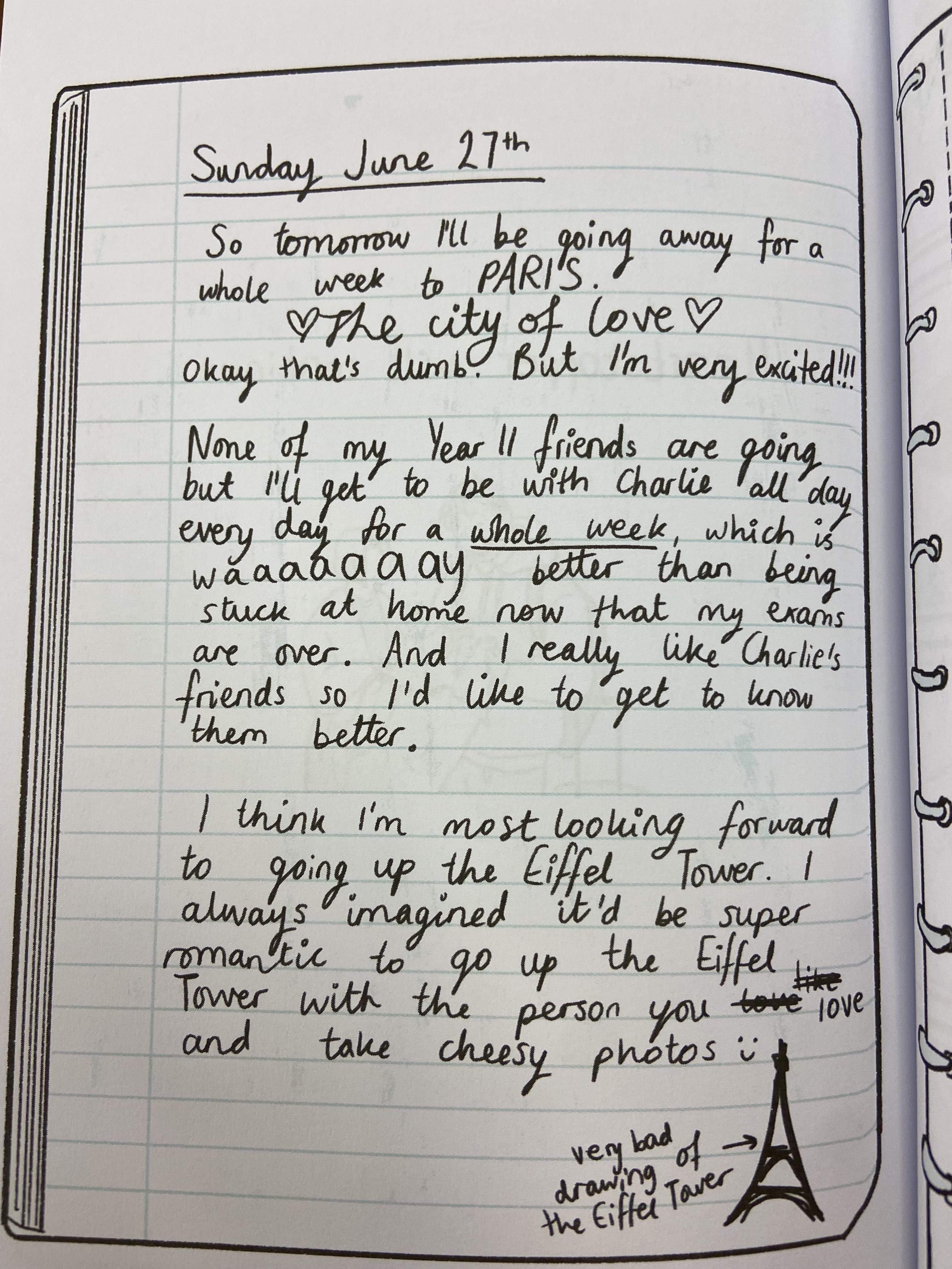 Nick’s preParis diary entry in Volume 3. Note the changes of word