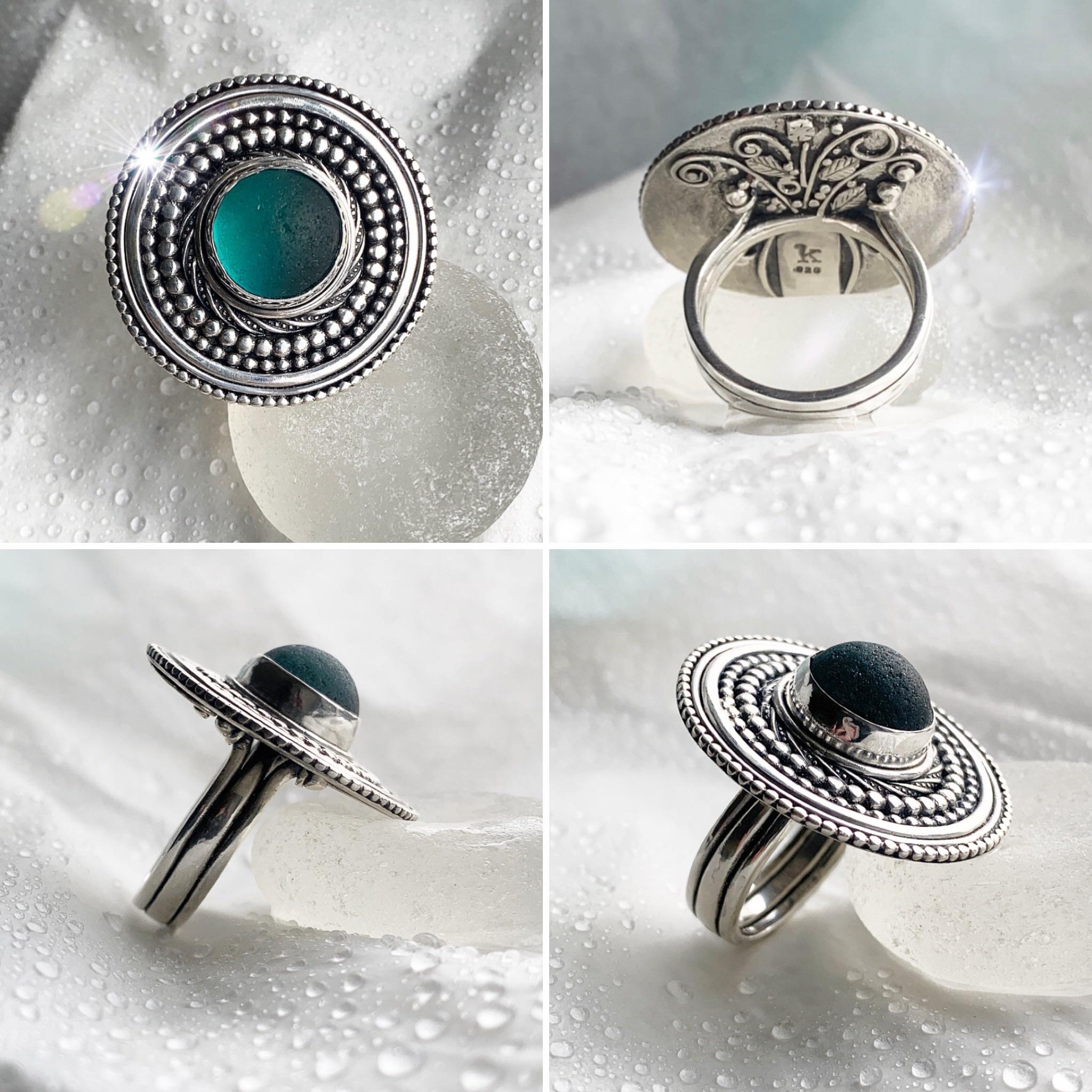 Latest genuine custom sea glass marble and sterling silver ring r/SilverSmith