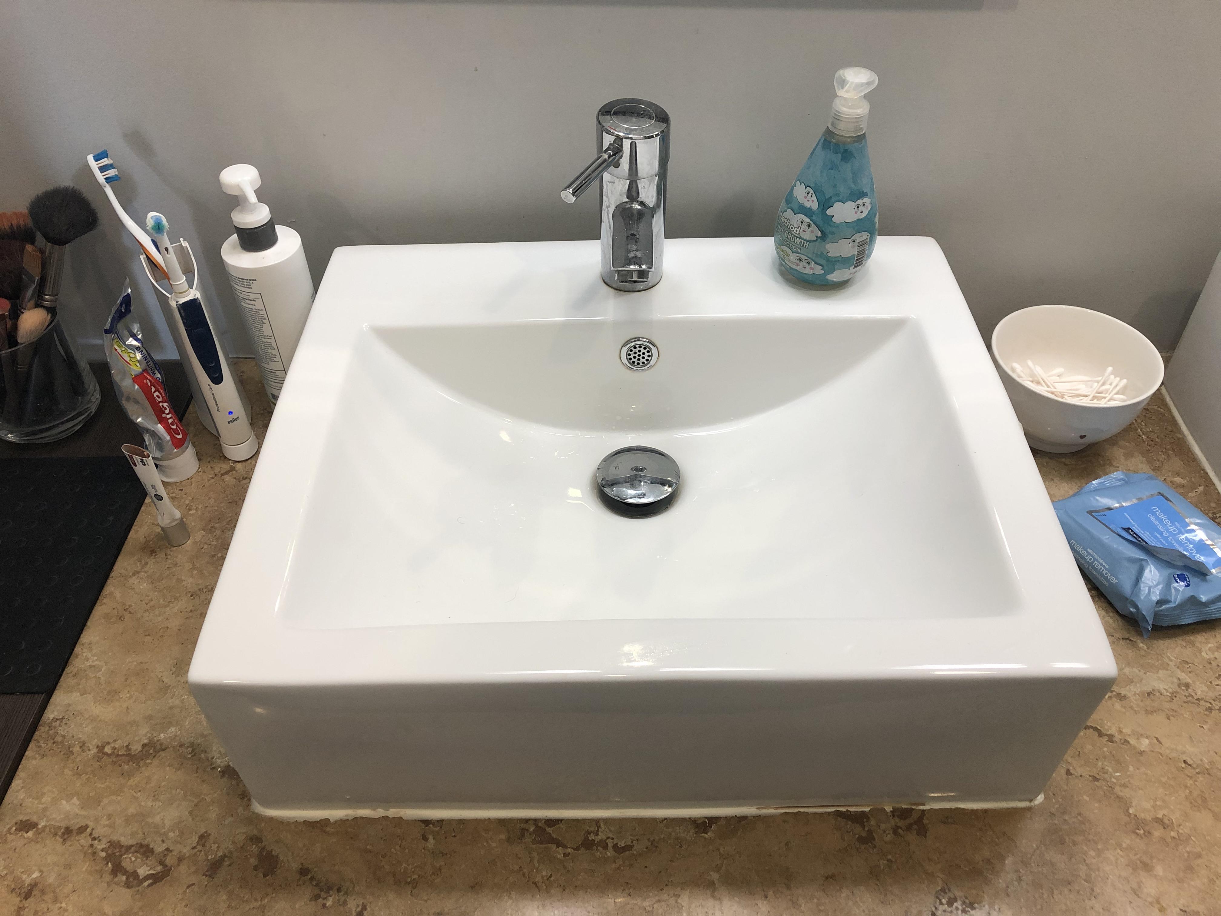 My bathroom sink that eats up counter space. Bonus, there’s a gap