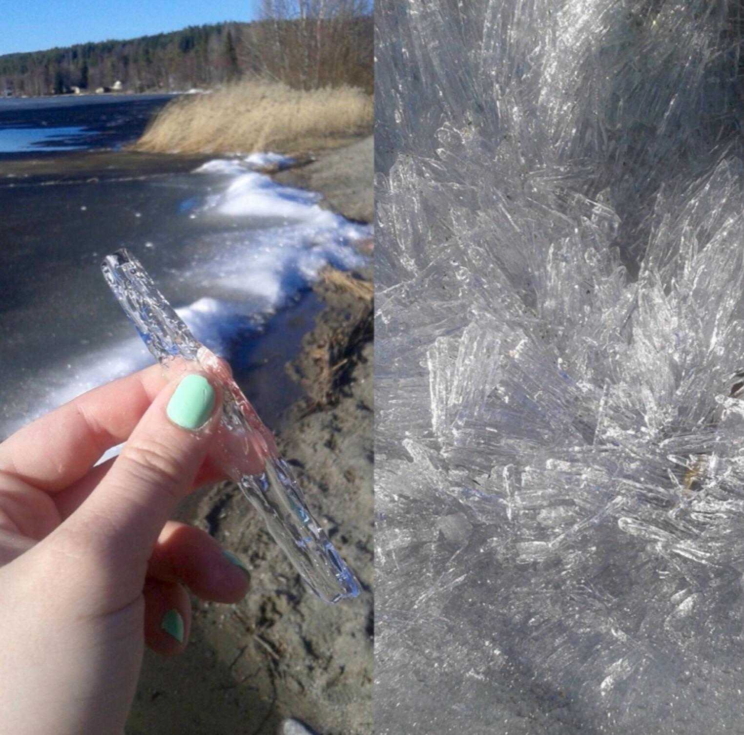 instead of melting completely the ice on this lake turnd into weird ice