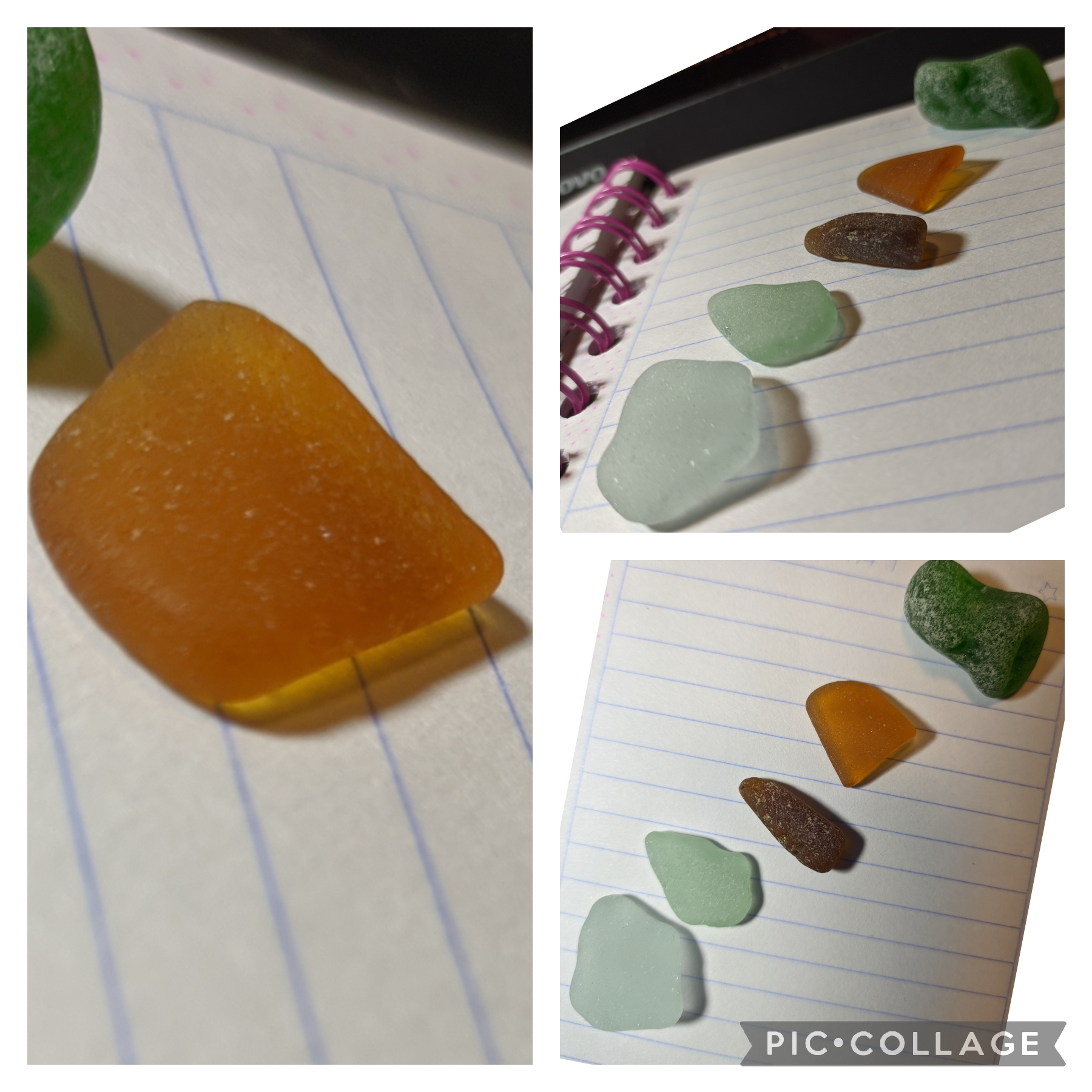 My sea glass finds today. Is the orange one actually orange or honey