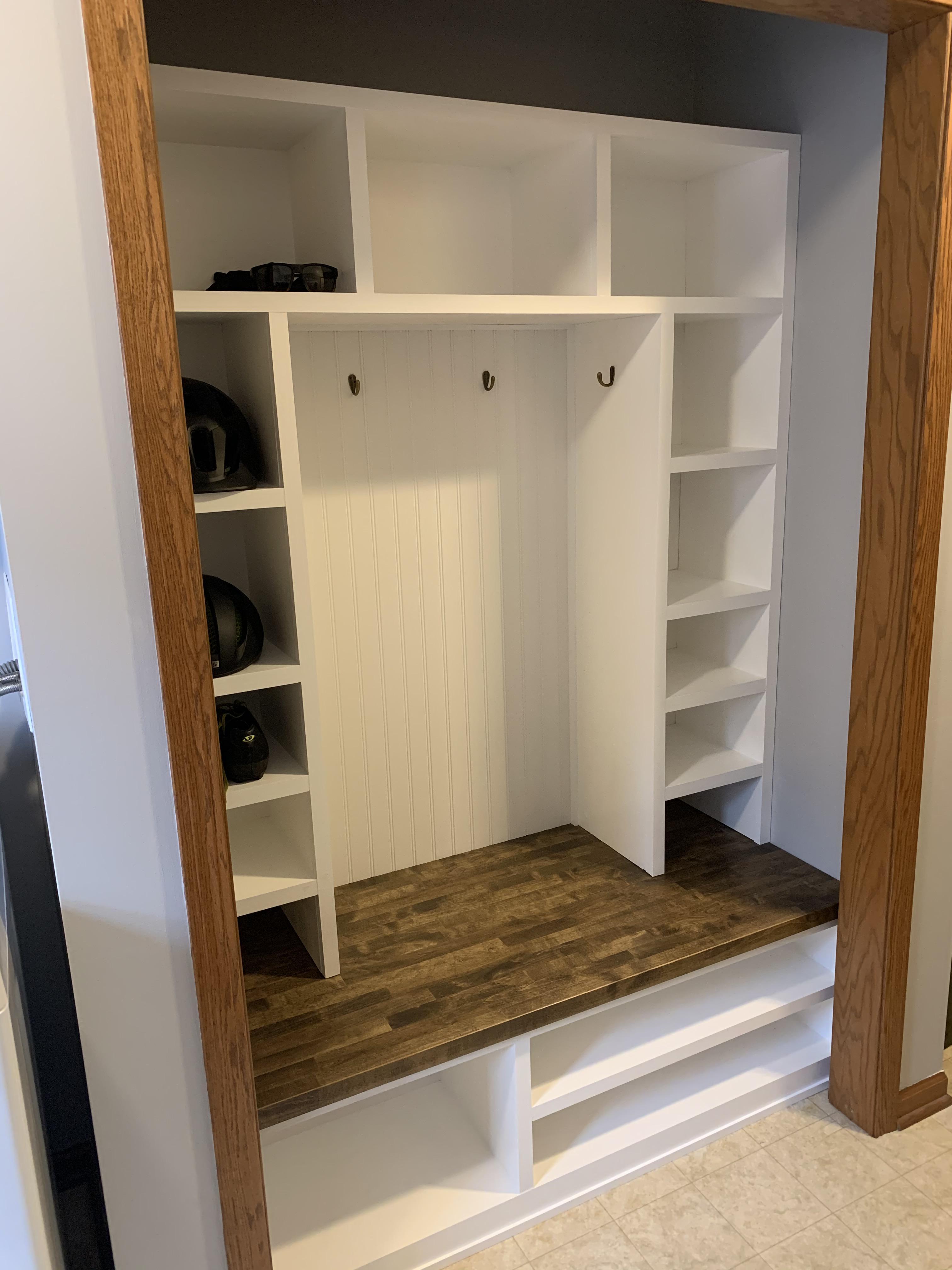 Just finished my gear closet build(we’re cyclists) thoughts? r