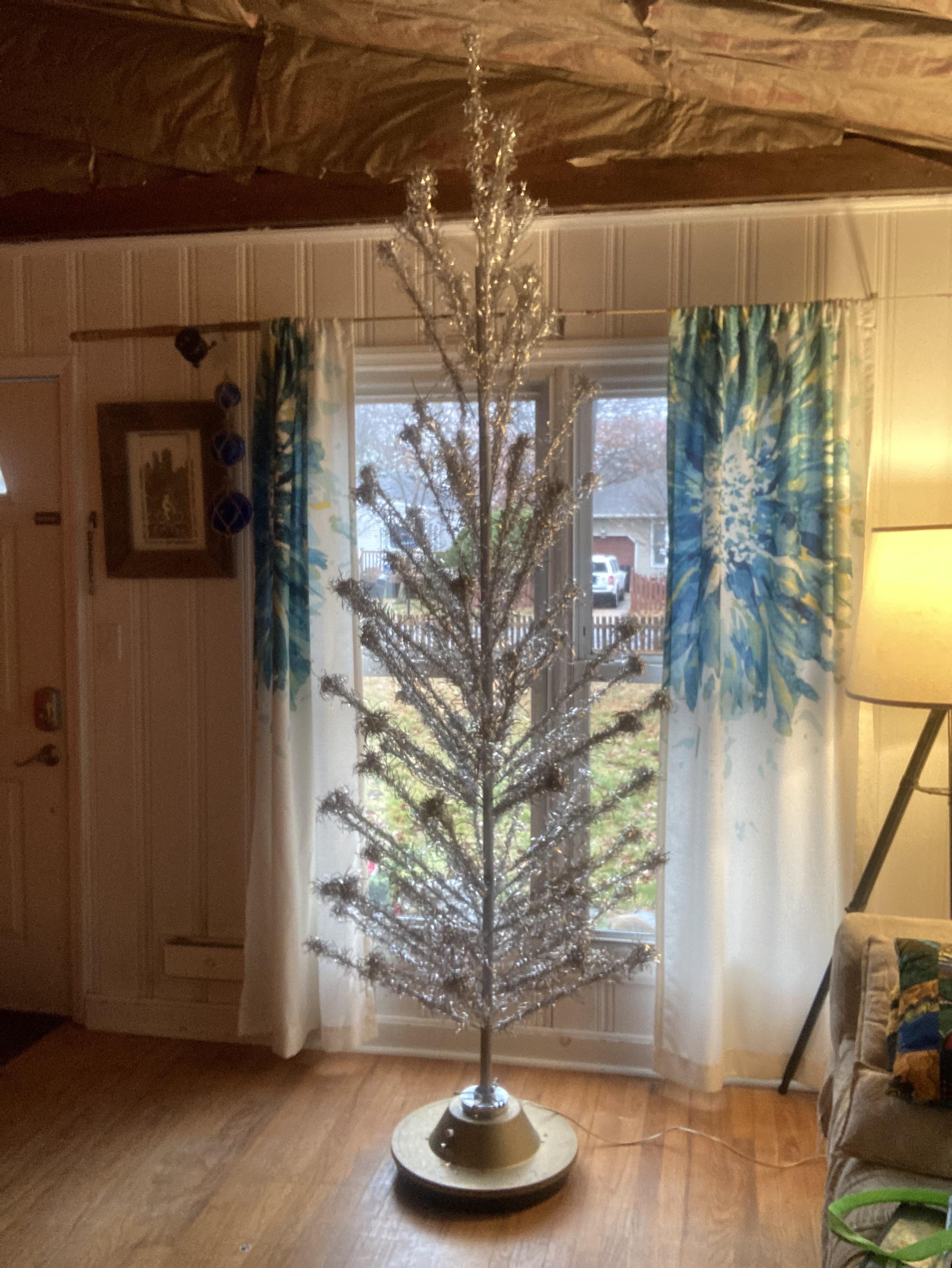 3’ and 5’ aluminum evergleam tree assembled together for one big tree