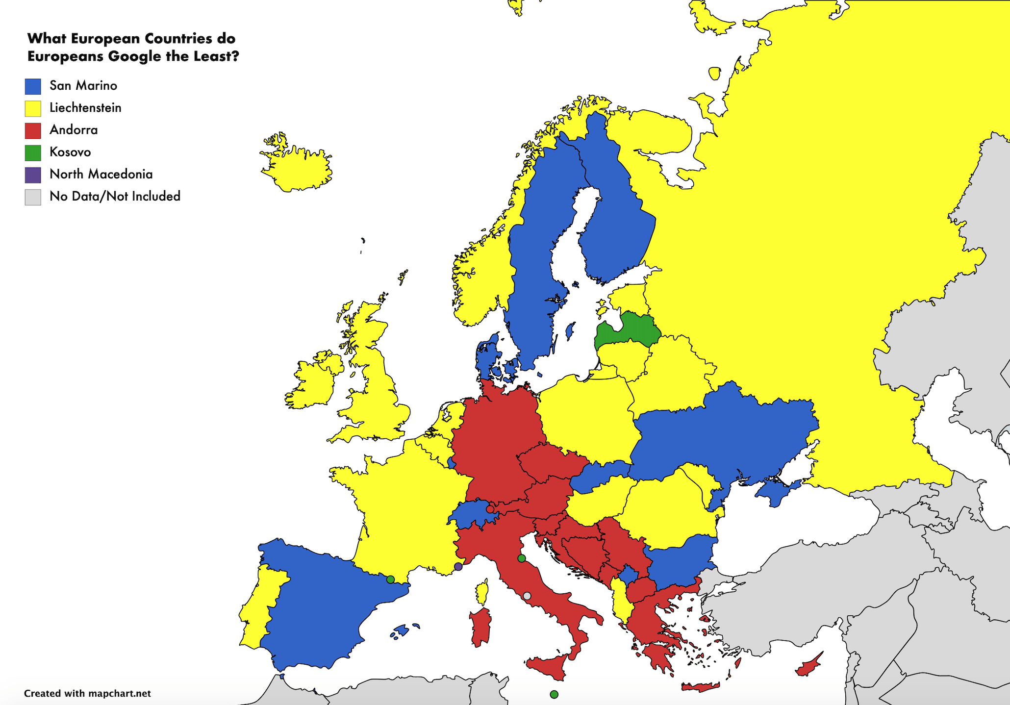 [OC] European Countries that Europeans Google the Least Data from