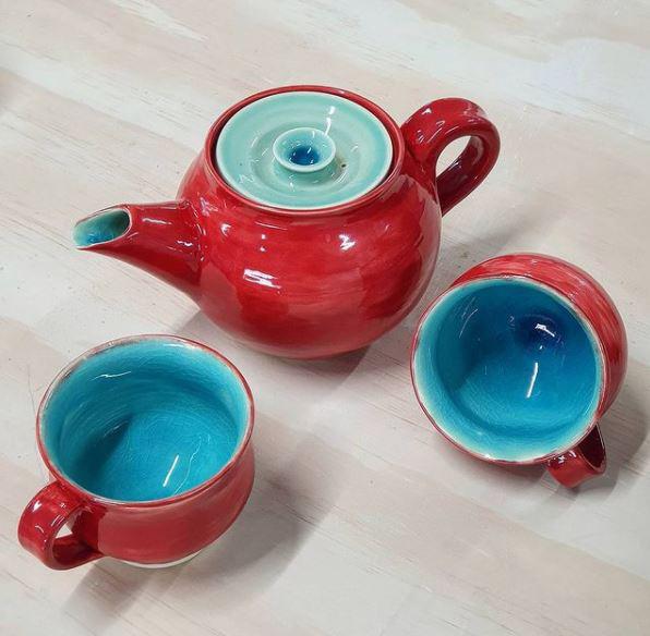 Little red teapot I made to order working with new glaze combinations