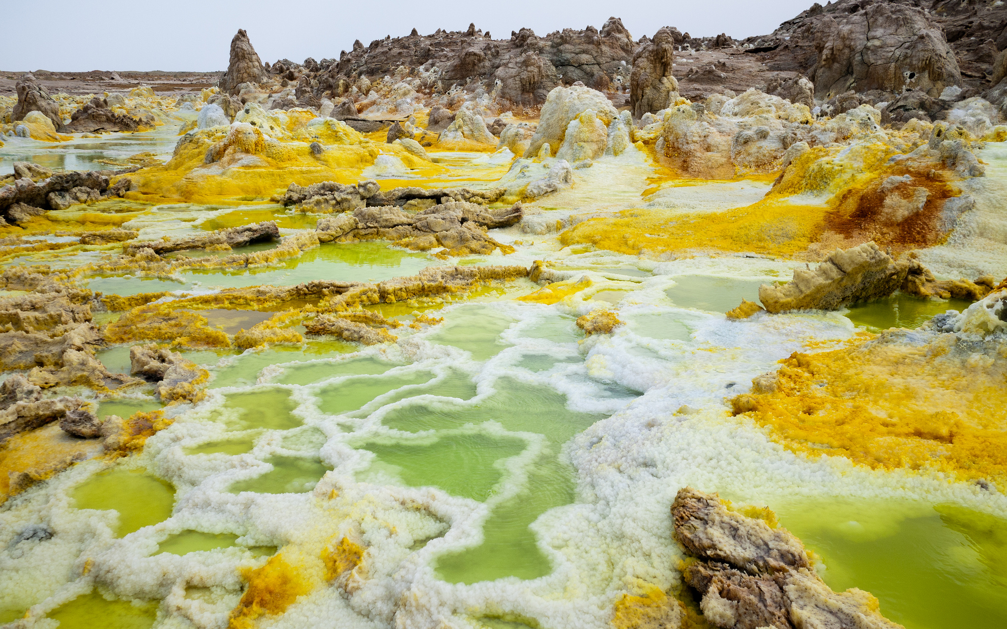 Sulphur salt structures and hydrothermal ponds, Dallol Volcano