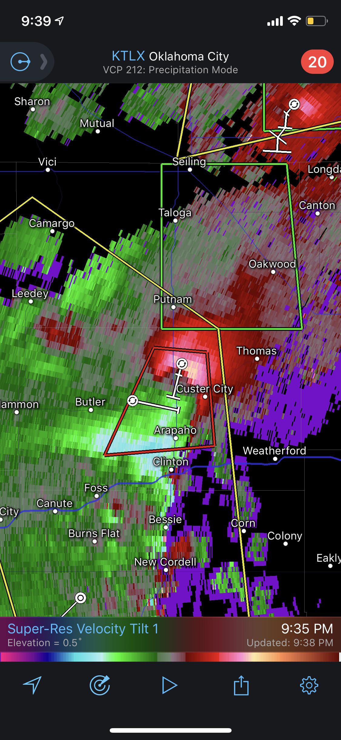 Crazy strong rotation near Custer City and Arapaho r/weather