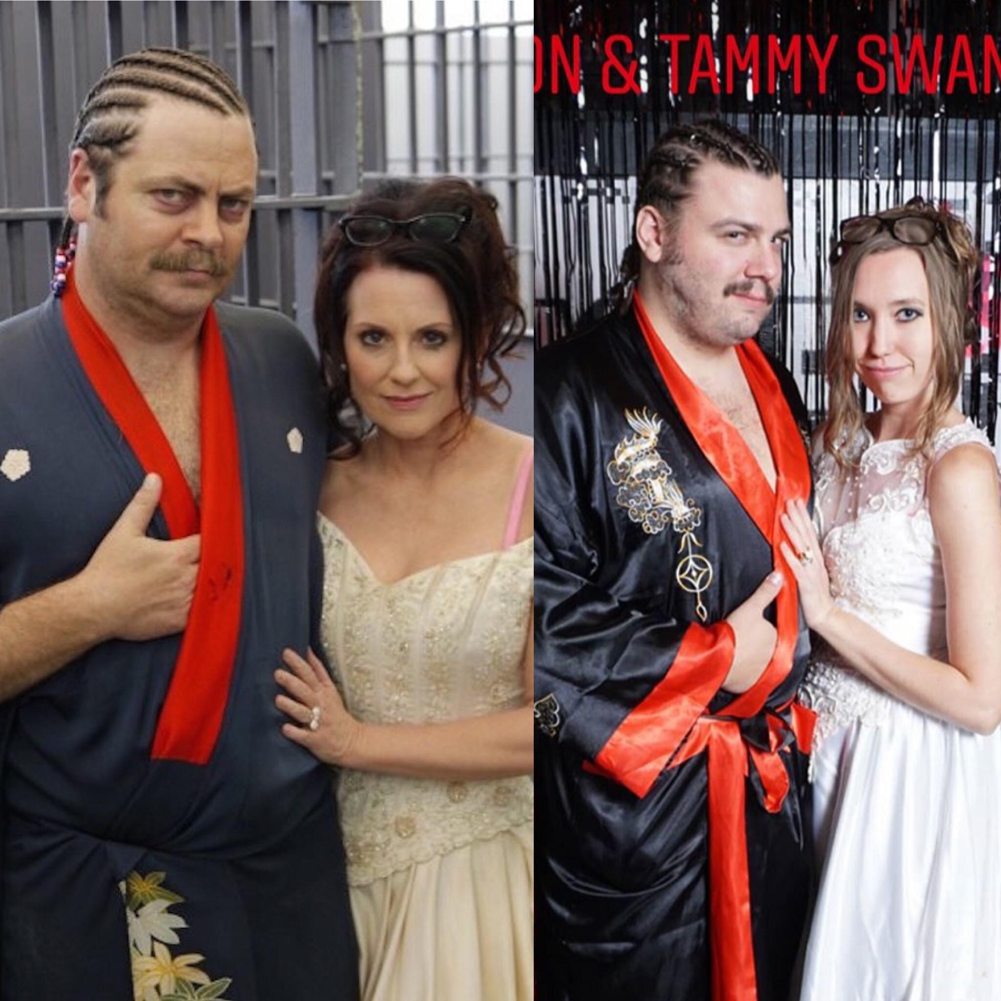 UPDATE We won the costume contest!! Ron and Tammy Swanson! PandR