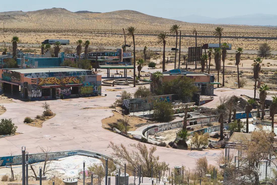 The abandoned Lake Dolores Waterpark in the Mojave Desert. It’s been