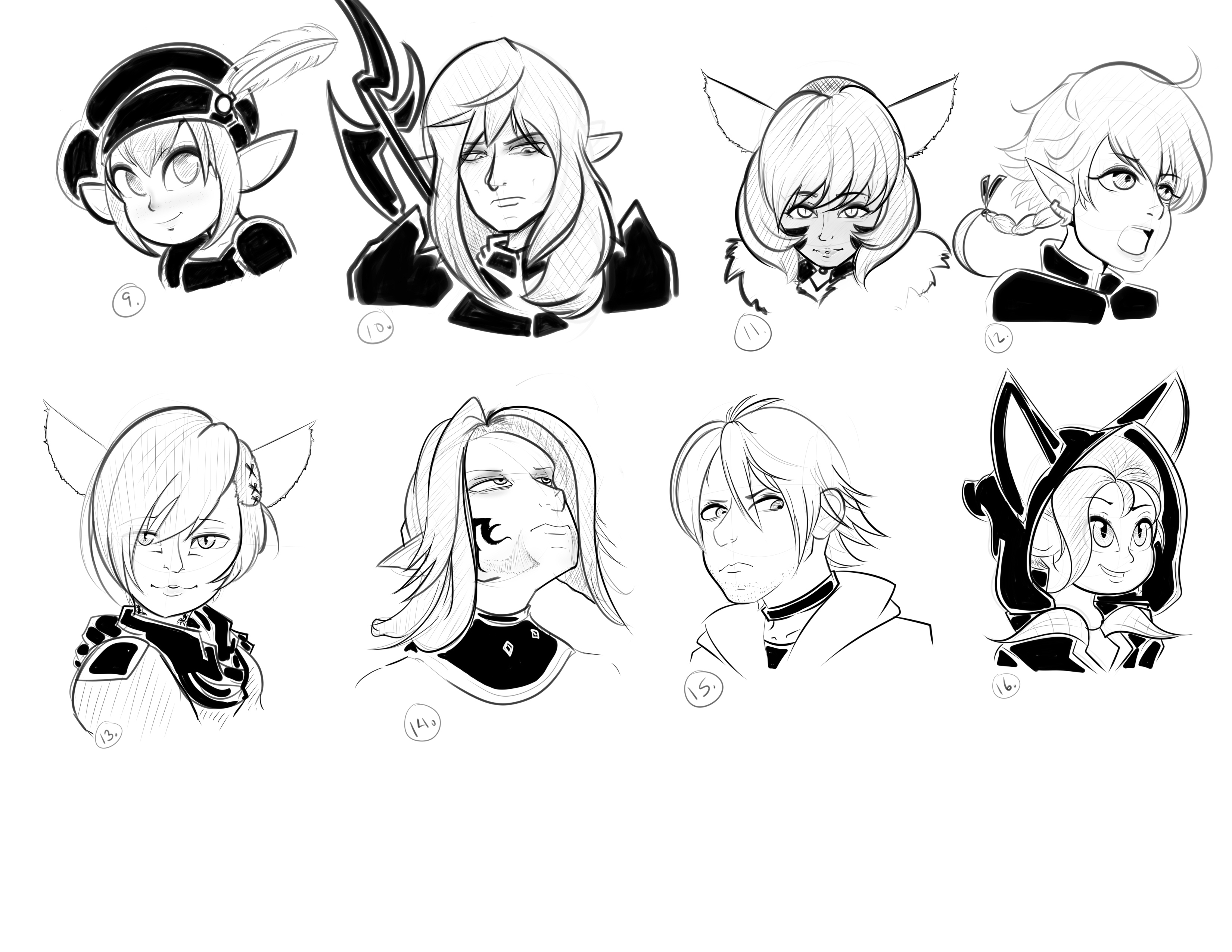 I'm drawing 100 anime heads and my 2nd sheet is all FF14 characters. Name em all! r/ffxiv