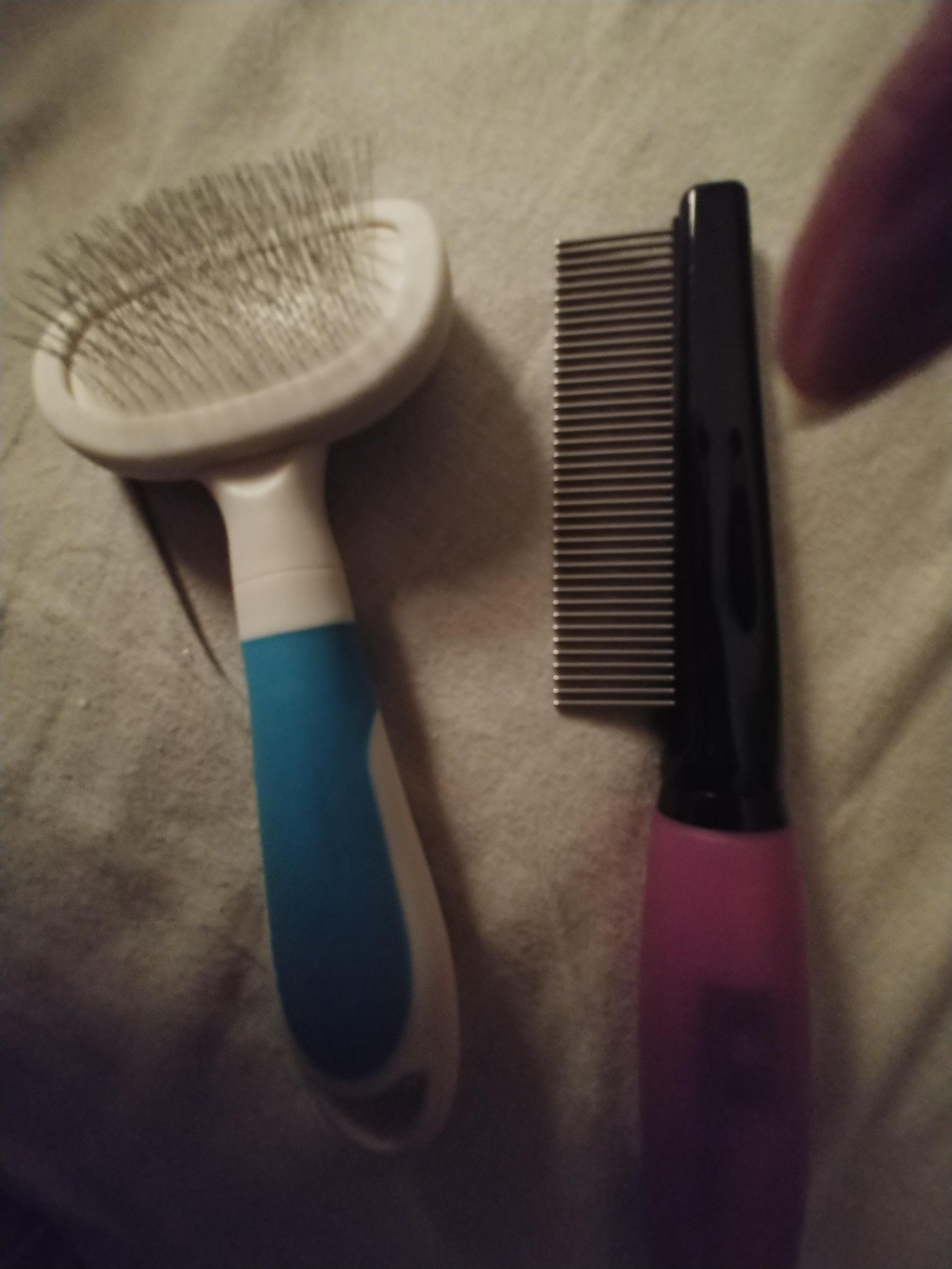 This is what I use on our two year old puppy Bichon. First the brush