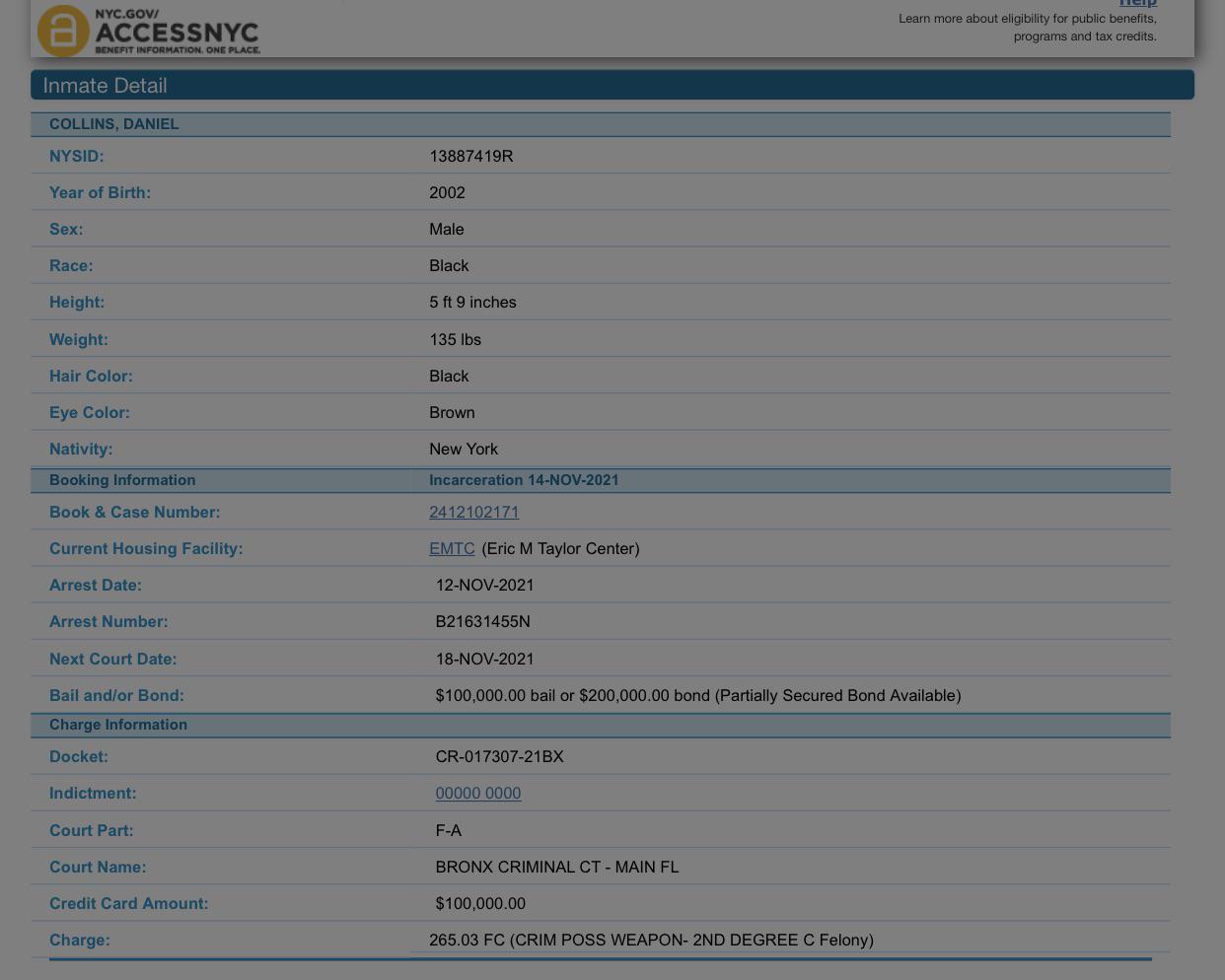 Dthang on rikers island bond at 200k for gun possession he got booked