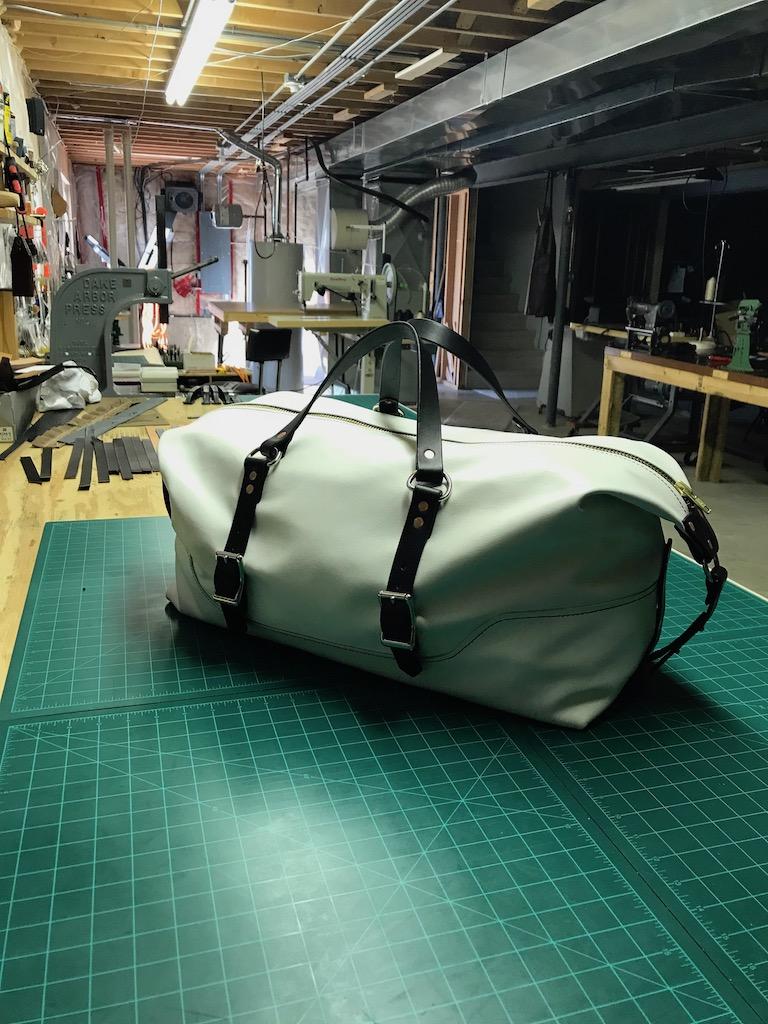 Leather Duffel Bag / White Leather Duffel Bag / Duffel Bag / r