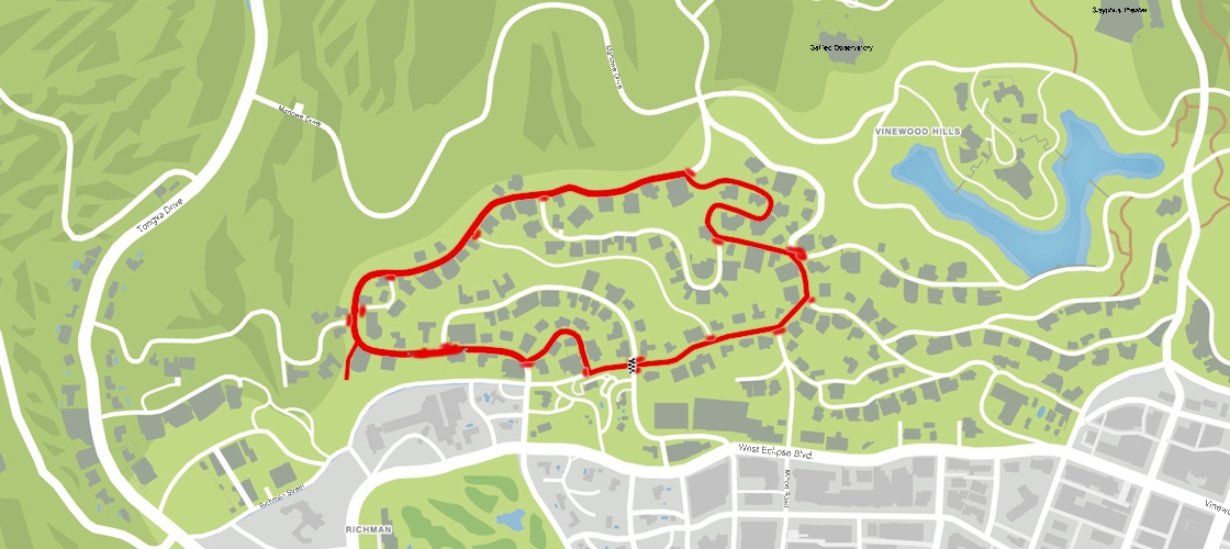 A track i made through the hills of vinewood in GTA V r/RaceTrackDesigns