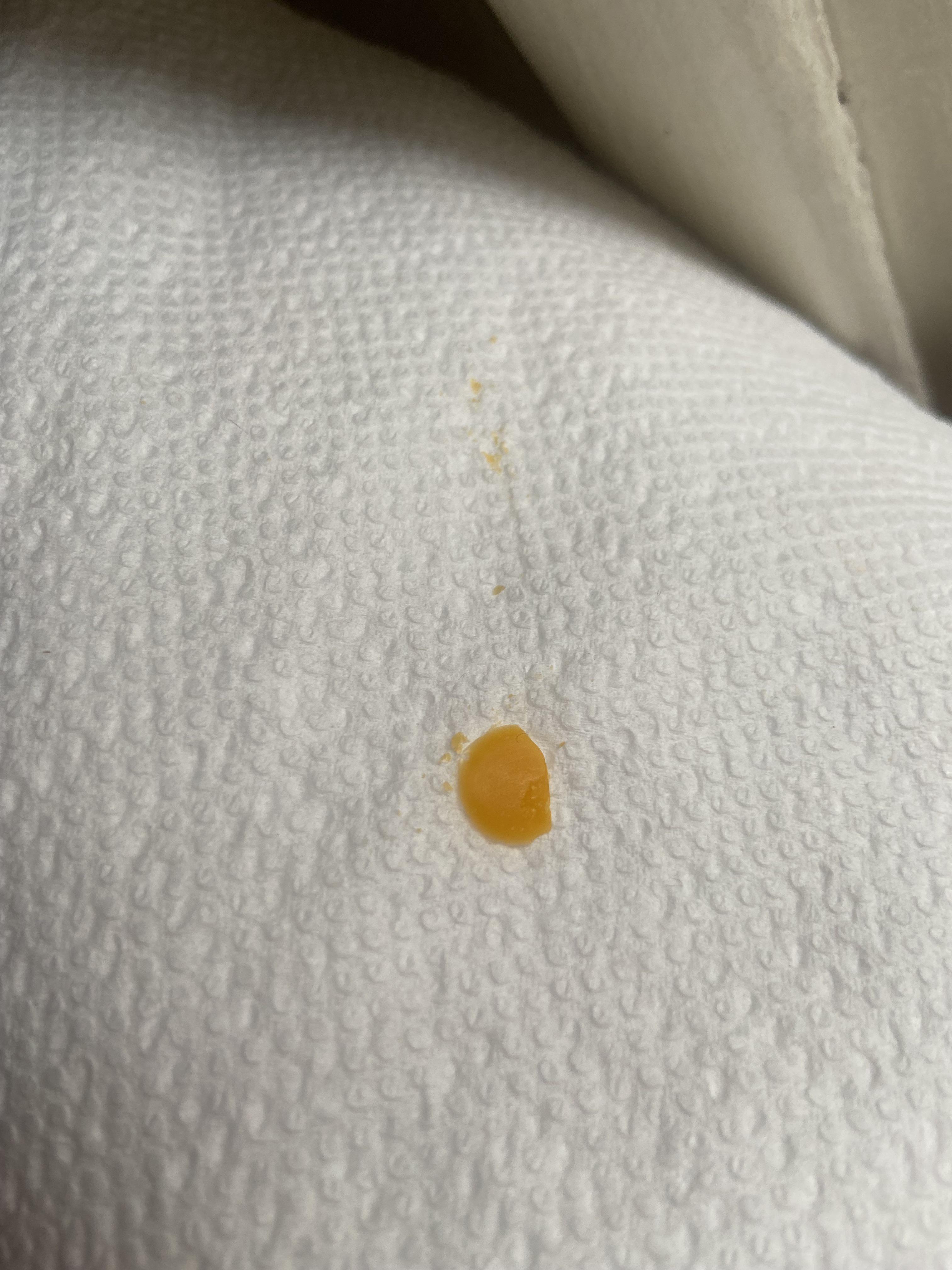Pooped out this waxy orange substance. It wasn’t a lot but I got a drop