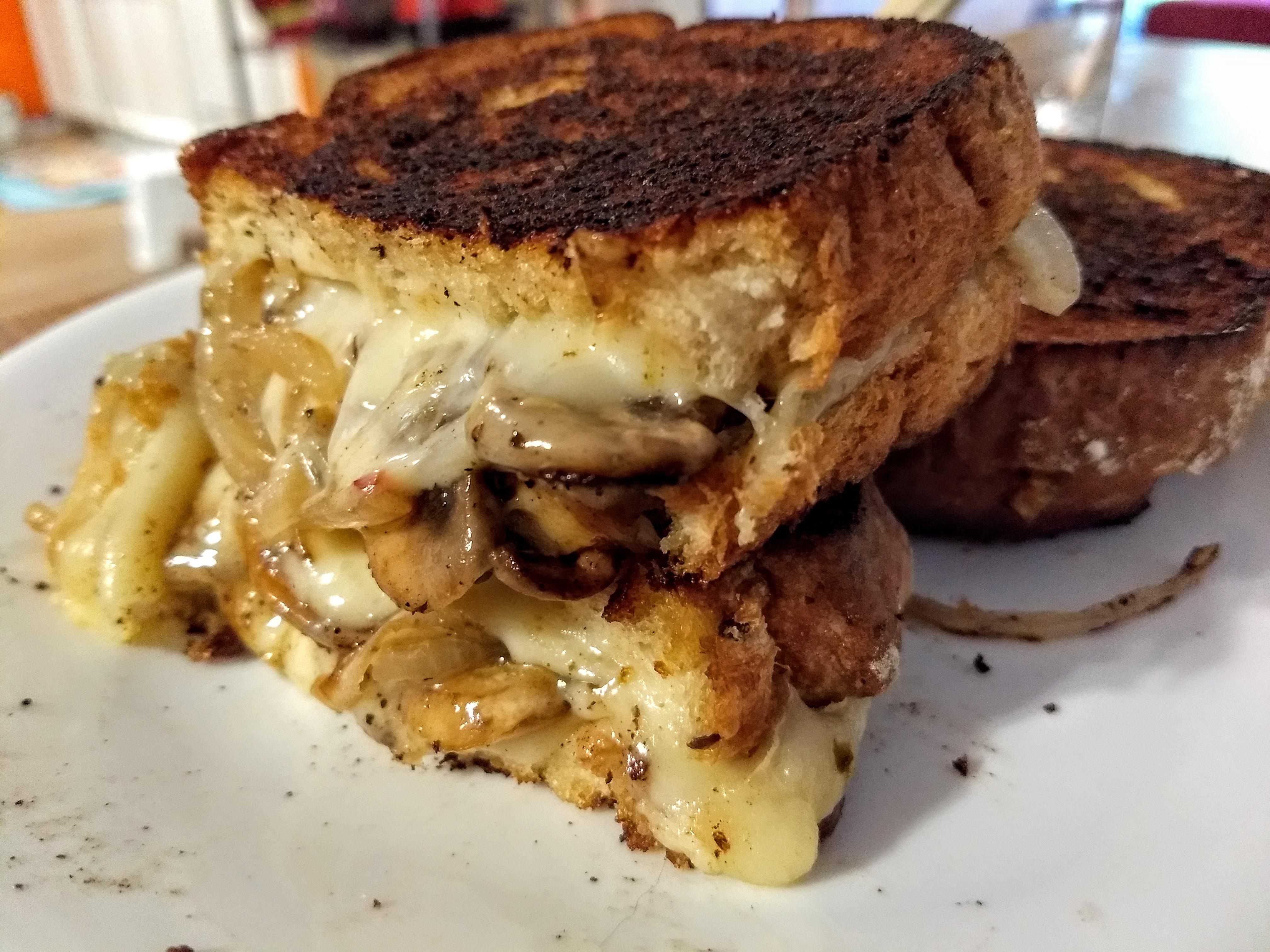 [Homemade] grilled cheese sandwich with grilled onions and mushrooms