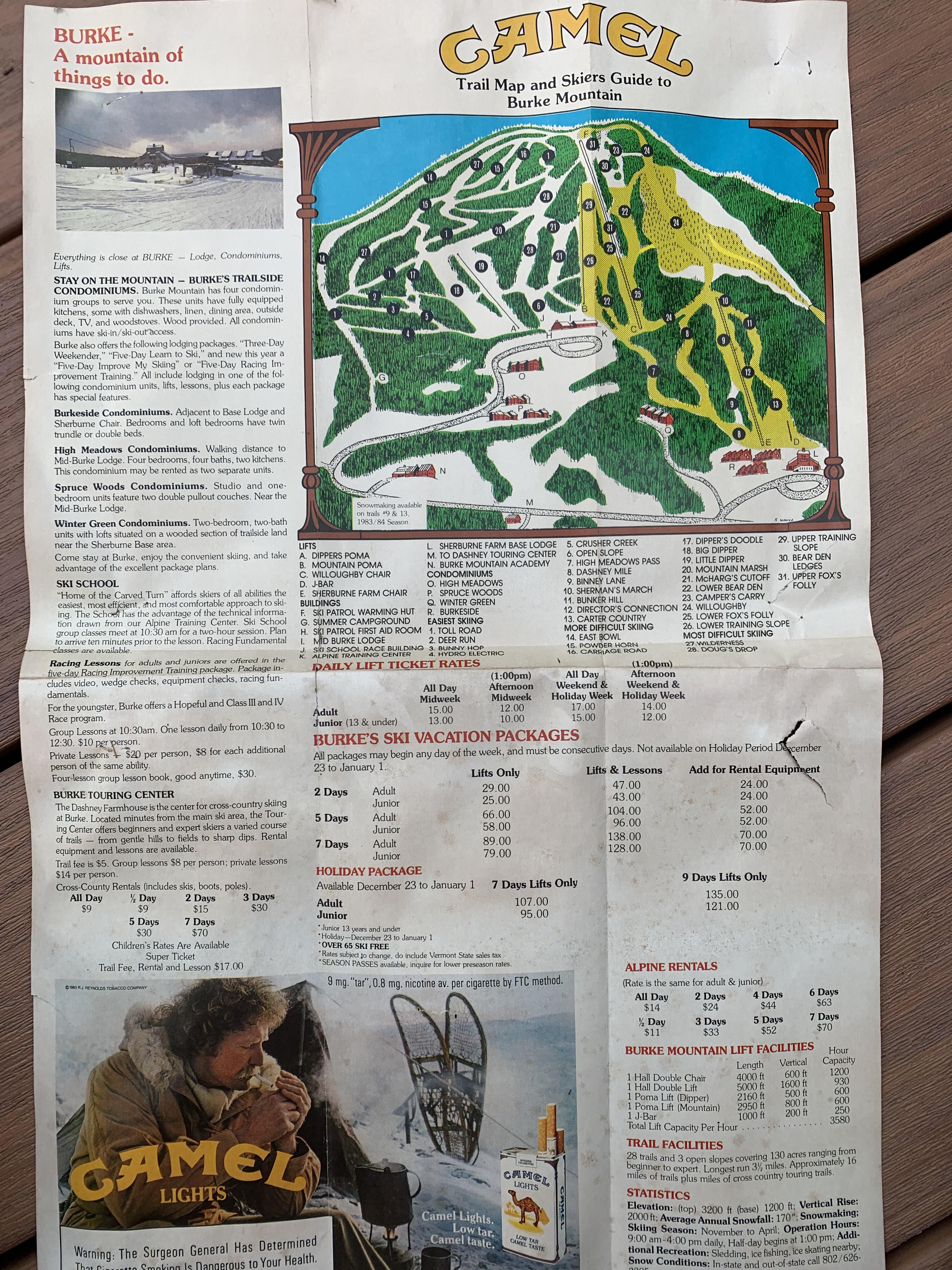 1983/84 Trail Map of Burke Mountain, Vermont r/skiing