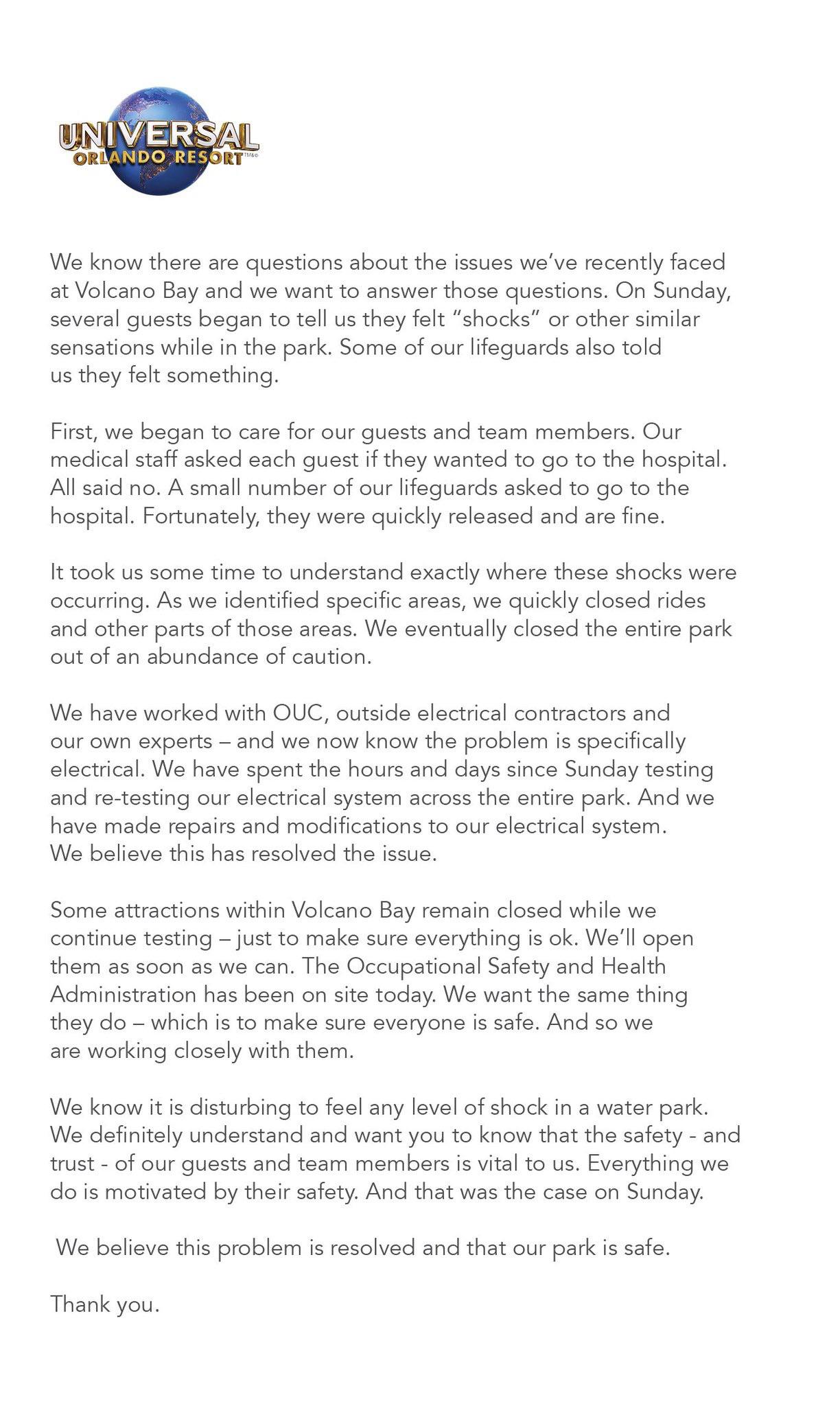 Universal’s official statement on the Volcano Bay incident r/orlando