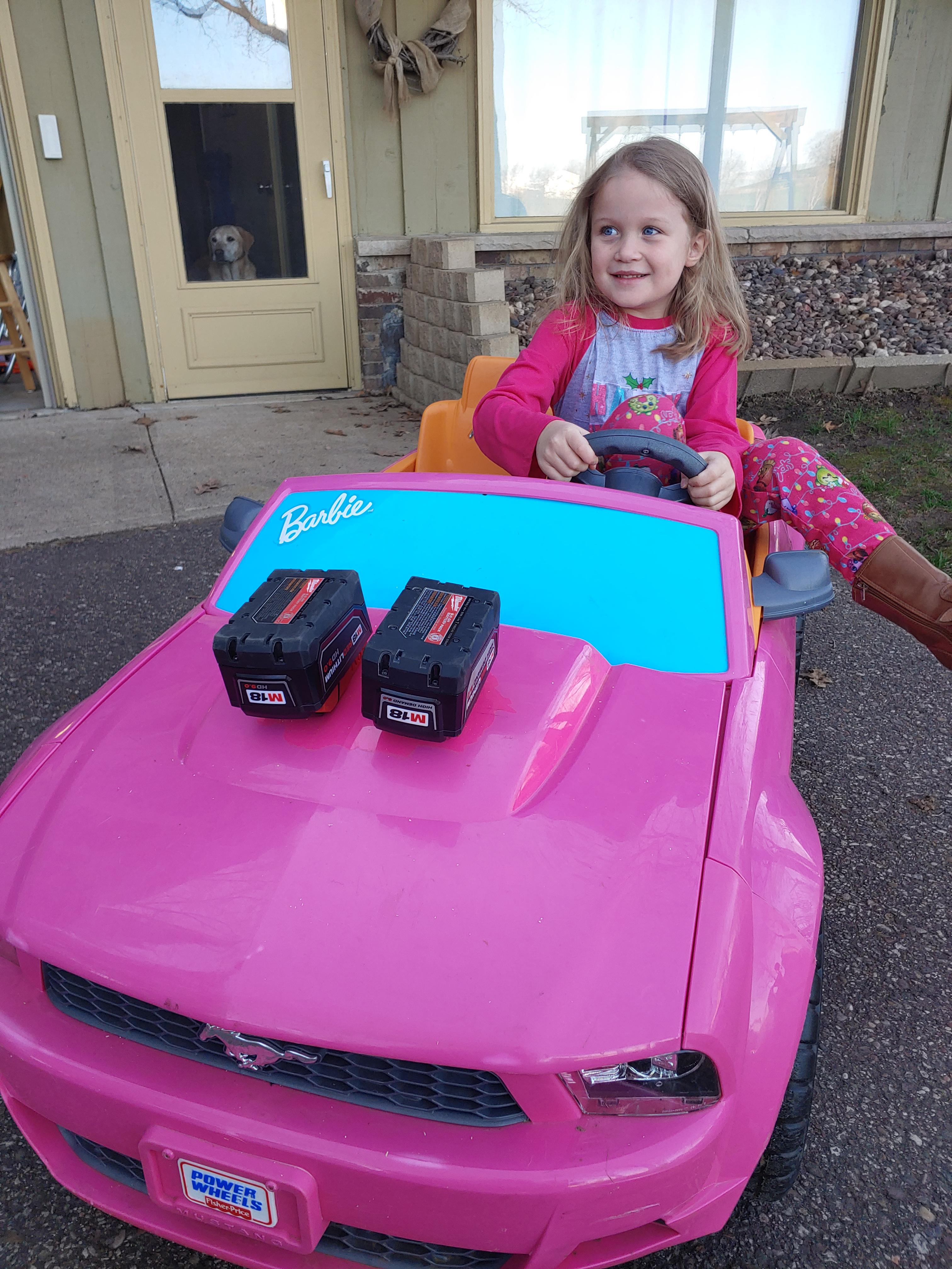 M18 Barbie Powerwheels. Two 9.0ah batteries wired in parallel for hours