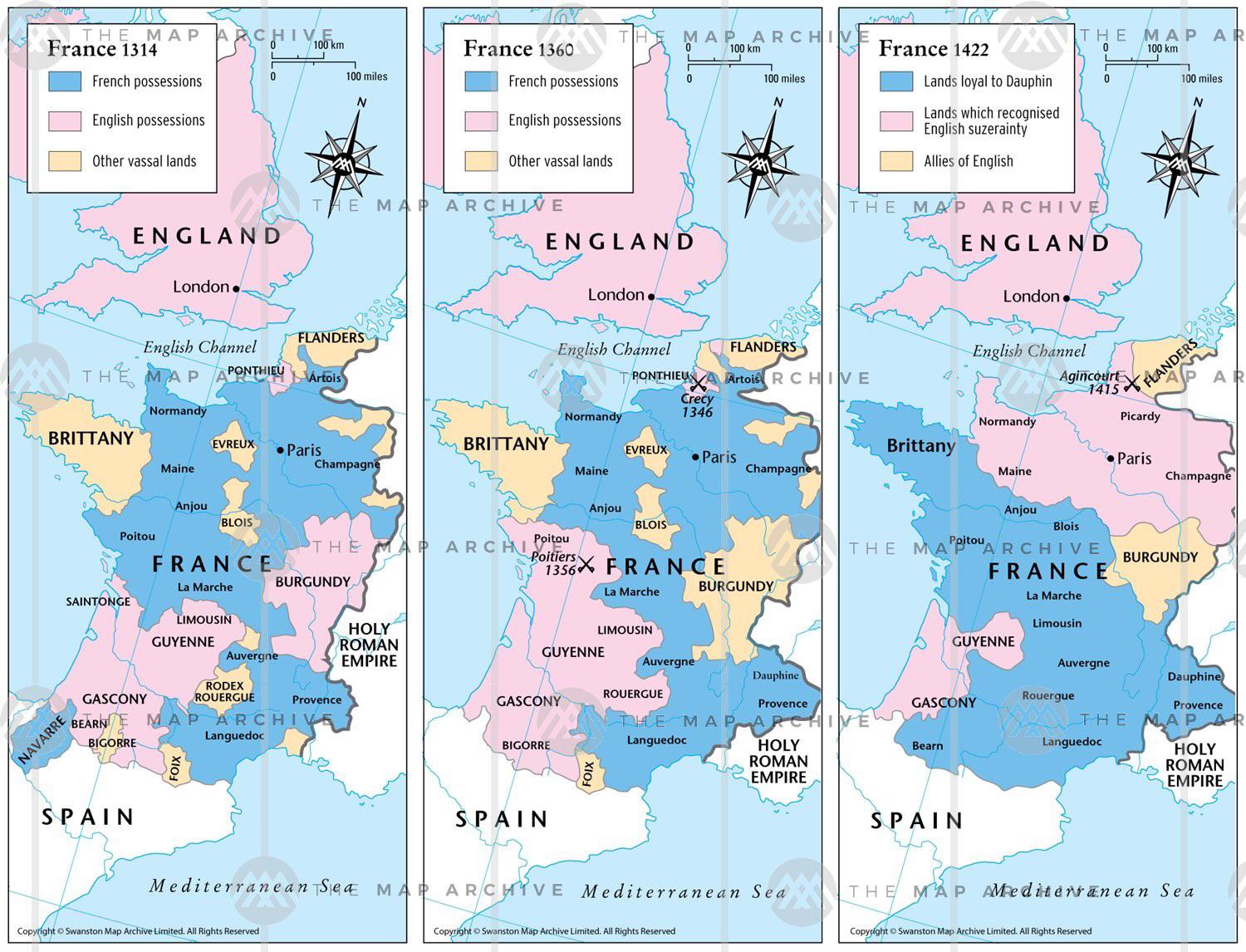Extent of English territory in France before and during the Hundred