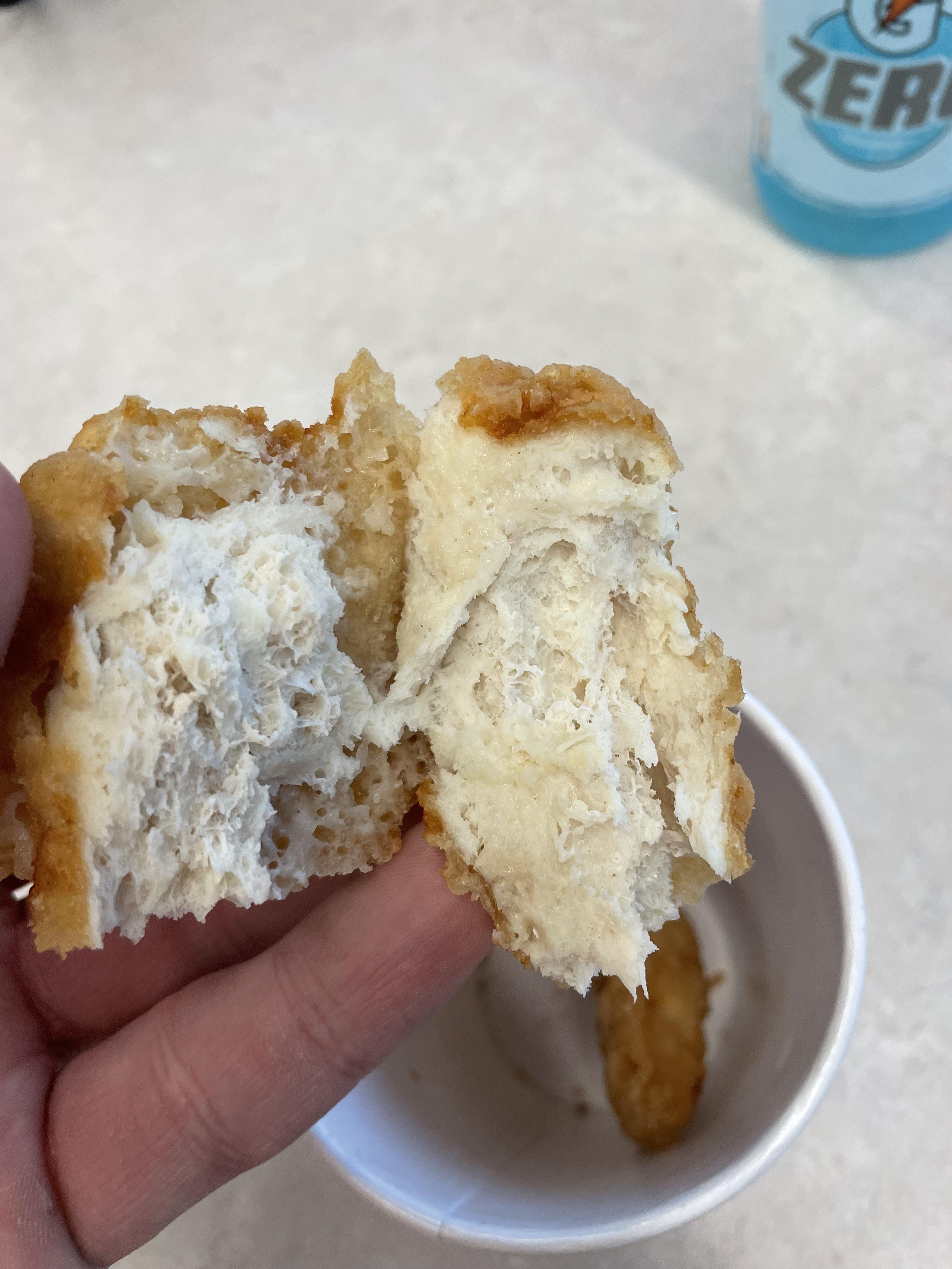 The “chicken tenders” at my work. The insides look, feel, and taste
