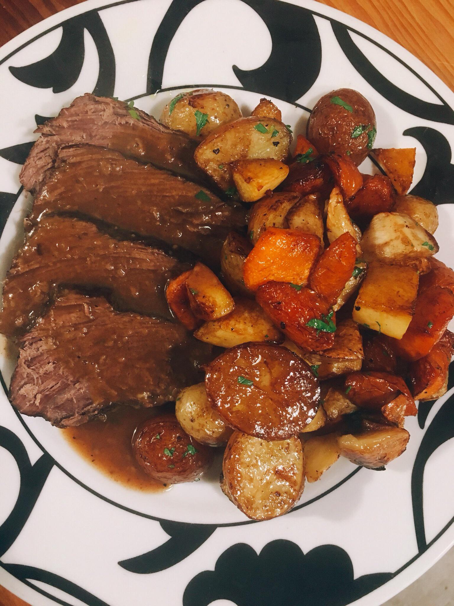 [Homemade] Roast Beast, with roasted carrots, turnips, parsnips