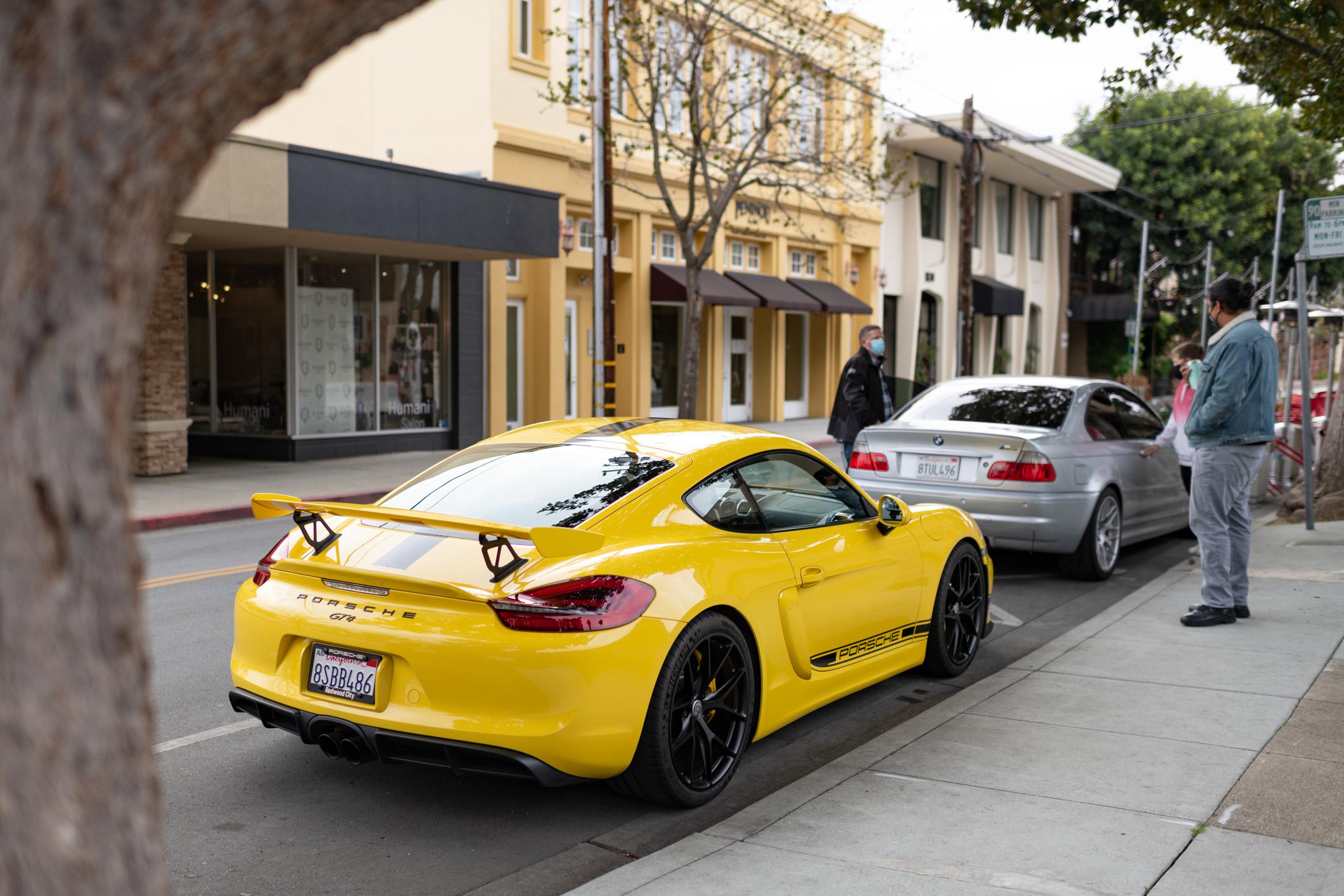 718 GT4 in Racing Yellow at a Cars and Coffee in Menlo Park CA r/Porsche