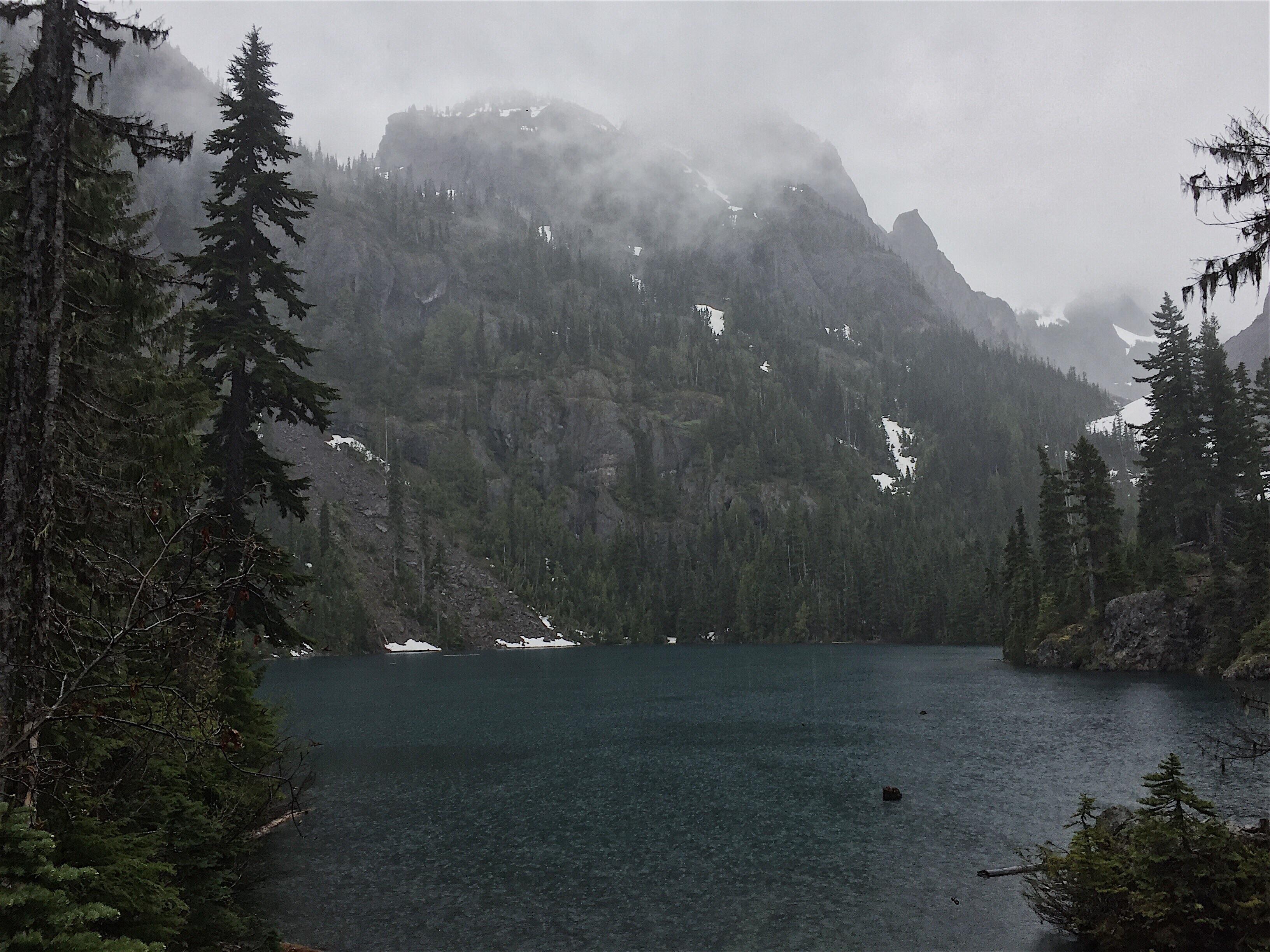 It rained the whole day, but the hike was worth it. Lake Constance, WA