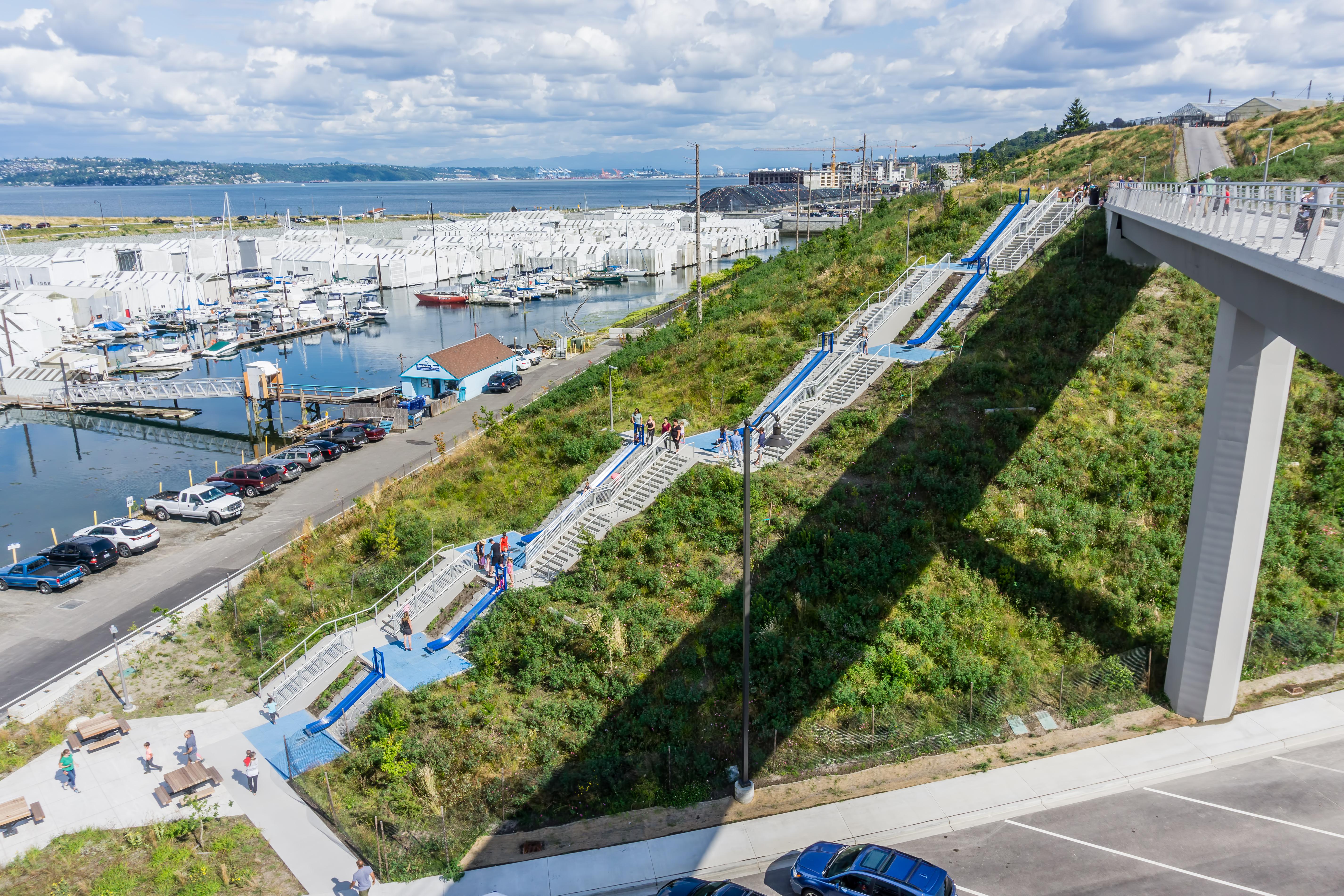 These newly installed stairs comes with slides you can slide down