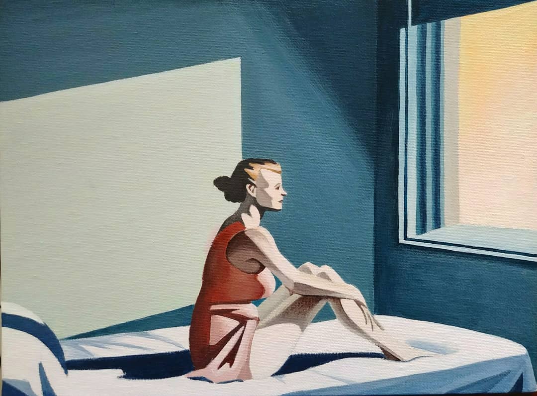 Study of Edward Hopper's Morning Sun, Me, Acrylic, 2020 r/Art