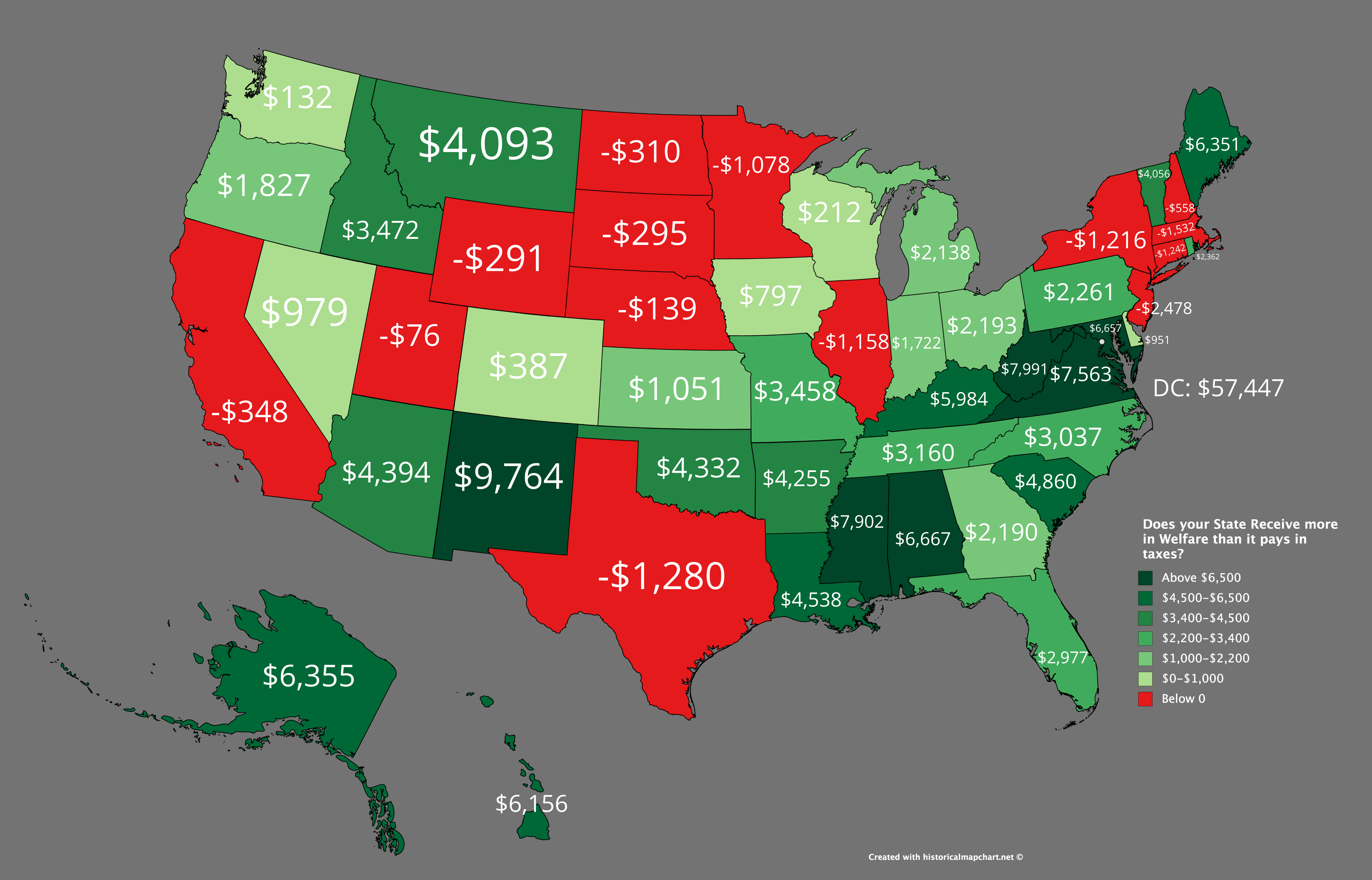Does Your State Receive more in Welfare than it pays in Taxes? r/MapPorn