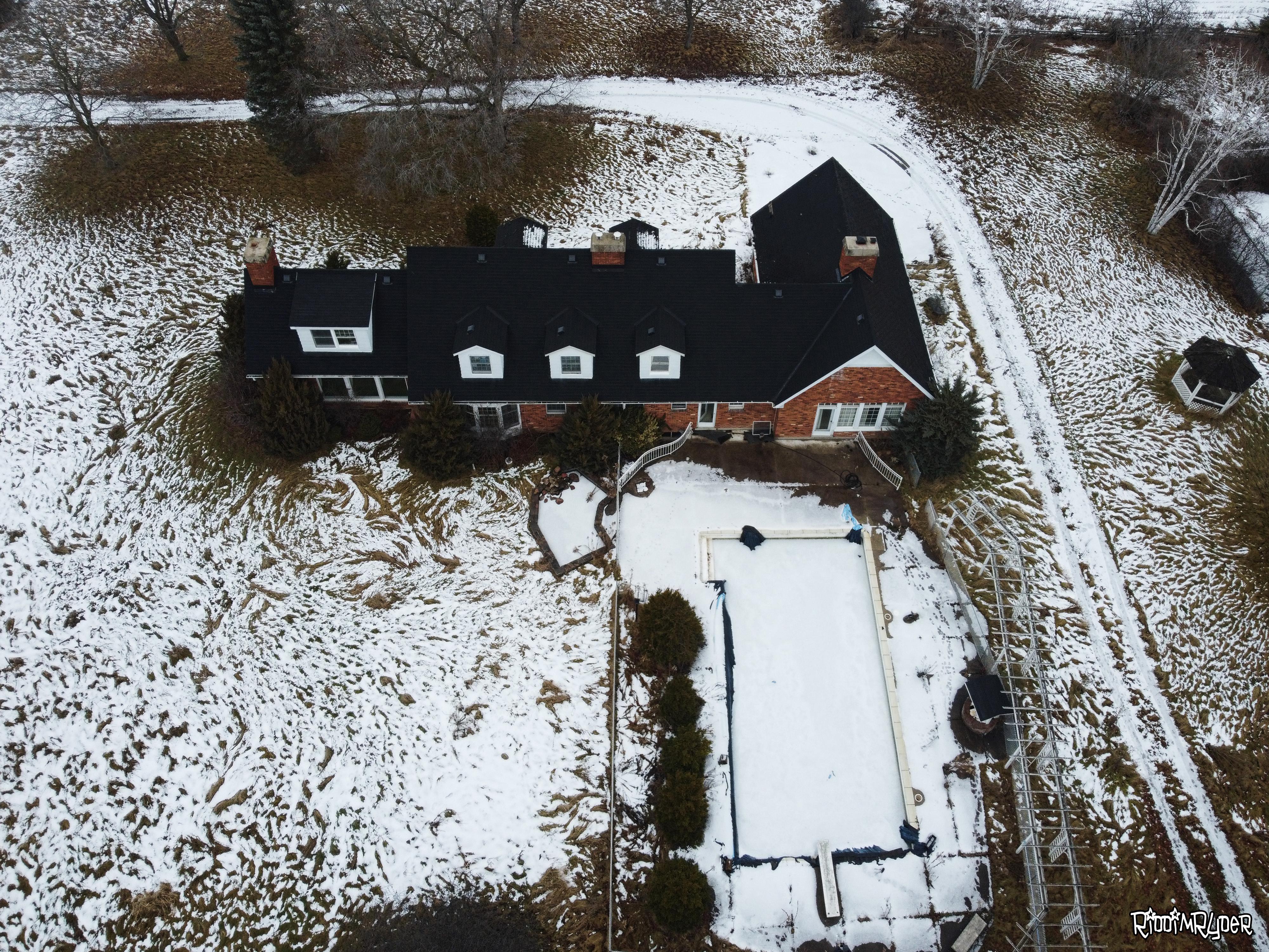 Arial View of an Abandoned Custom Country Mansion in Ontario Canada