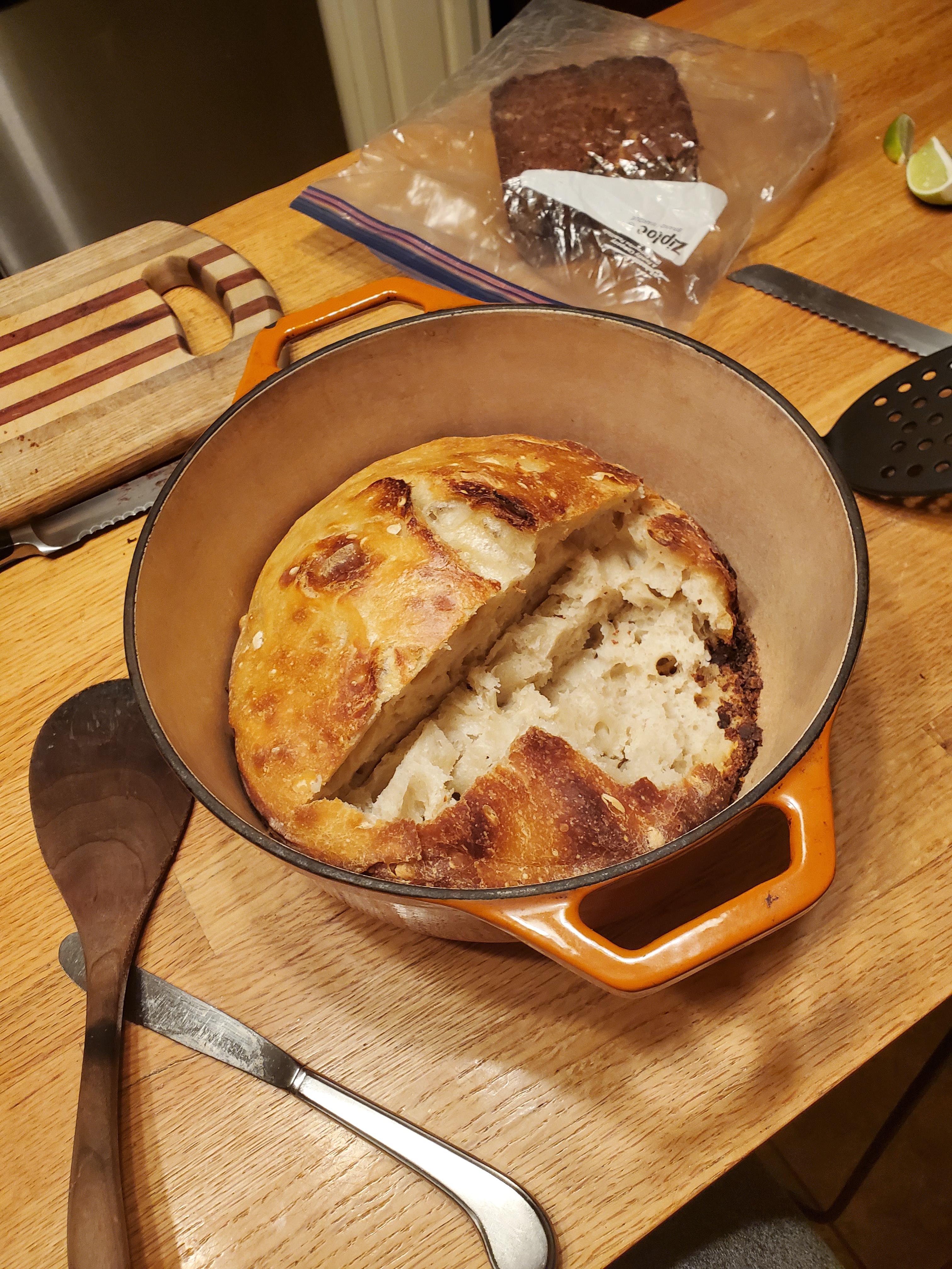Loaf got stuck in the dutch oven. Time to improvise. r/Sourdough