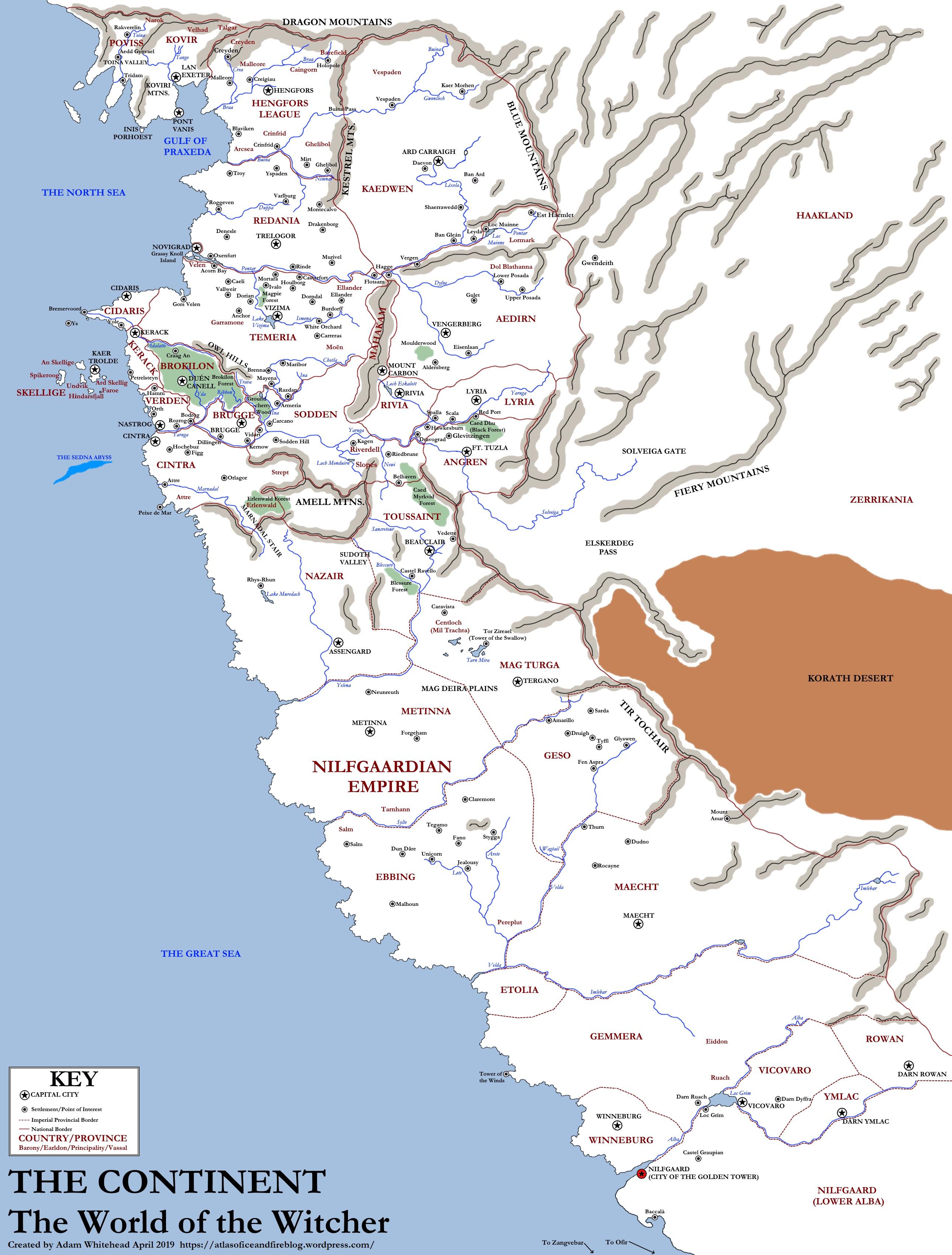 Witcher WORLD MAP Highest Detail Resolution North + South Kingdoms witcher