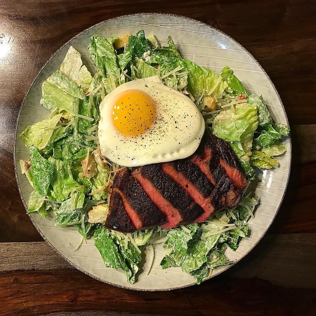 Porcini Dusted Sirloin, Fried Egg, Caesar Salad r/tonightsdinner