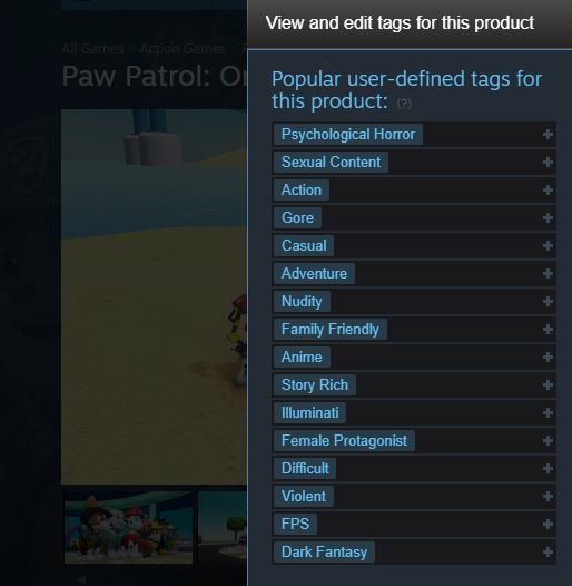 Steam and their user created tags r/gaming