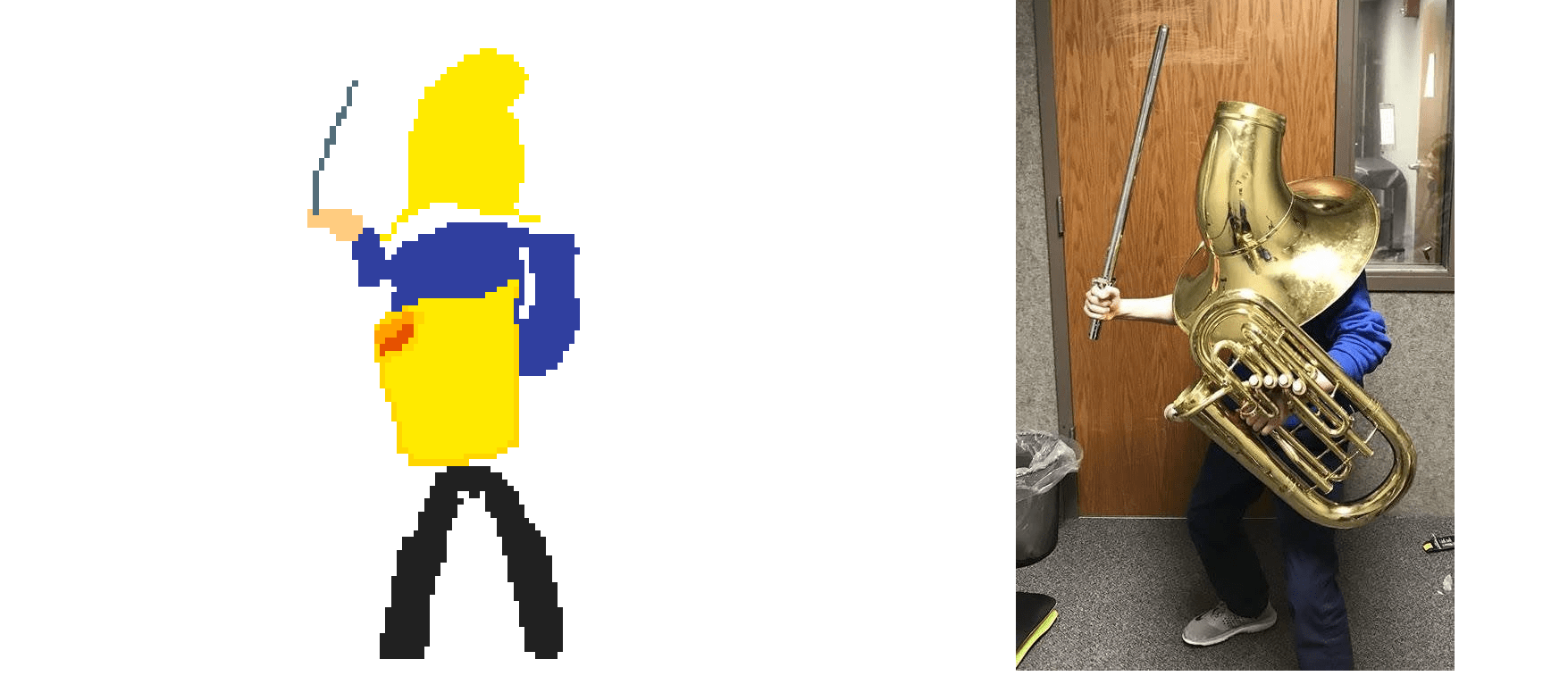 Some Tuba Knight Pixel art! (Regular tuba knight next to it for