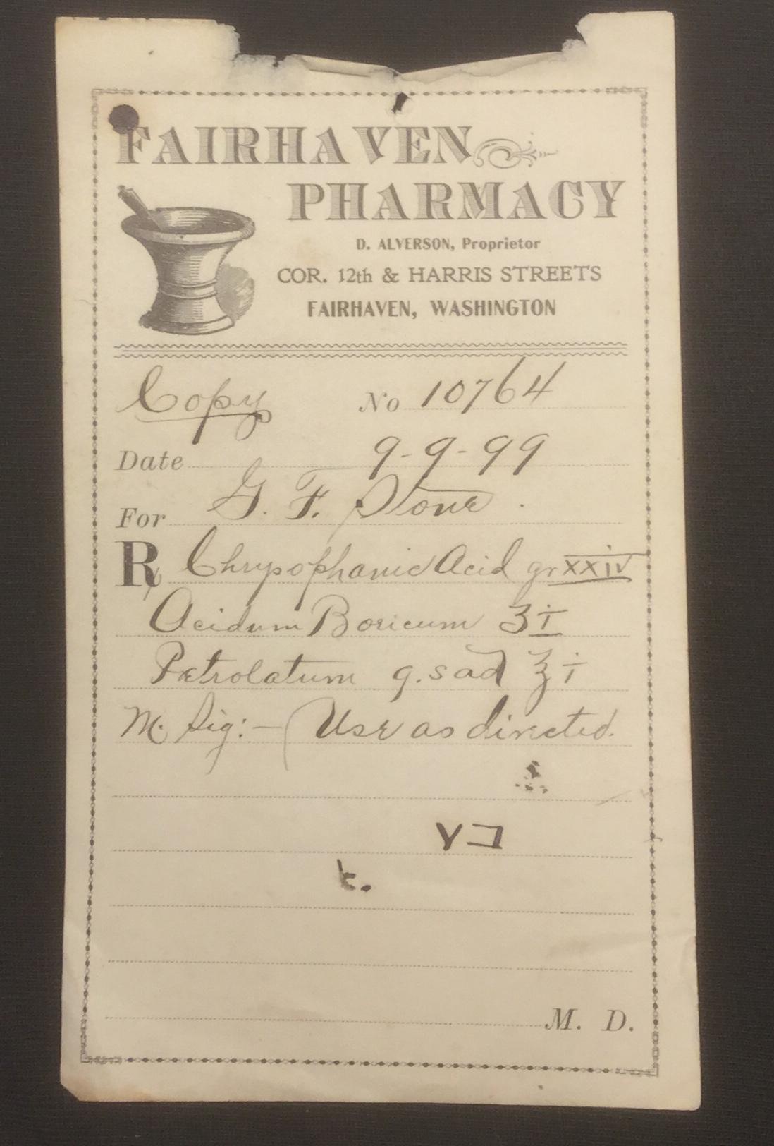 I found a hand written Doctors prescription dated 9/9/99...1899 r
