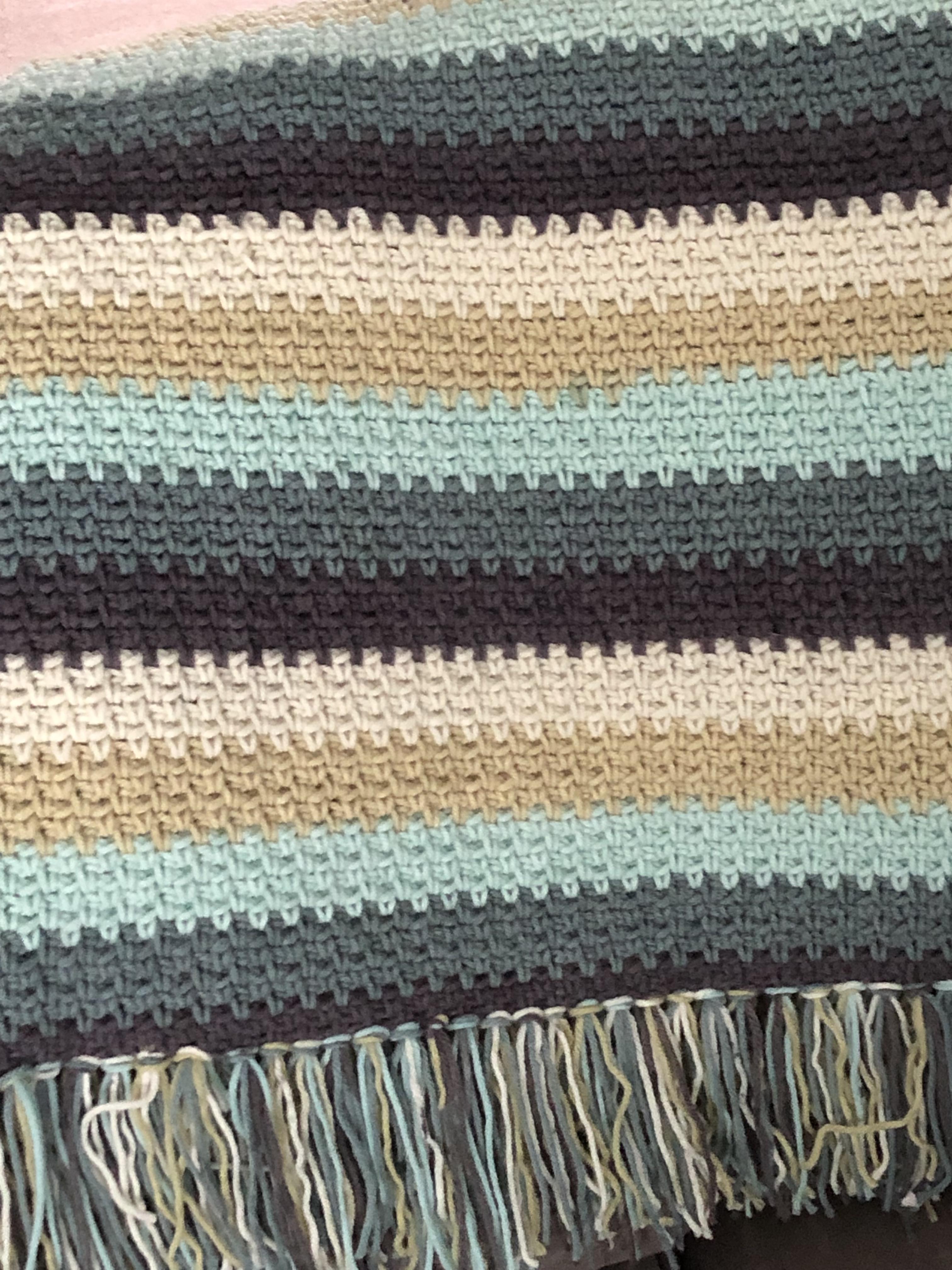 Moss stitch blanket, with fringe! r/crochet
