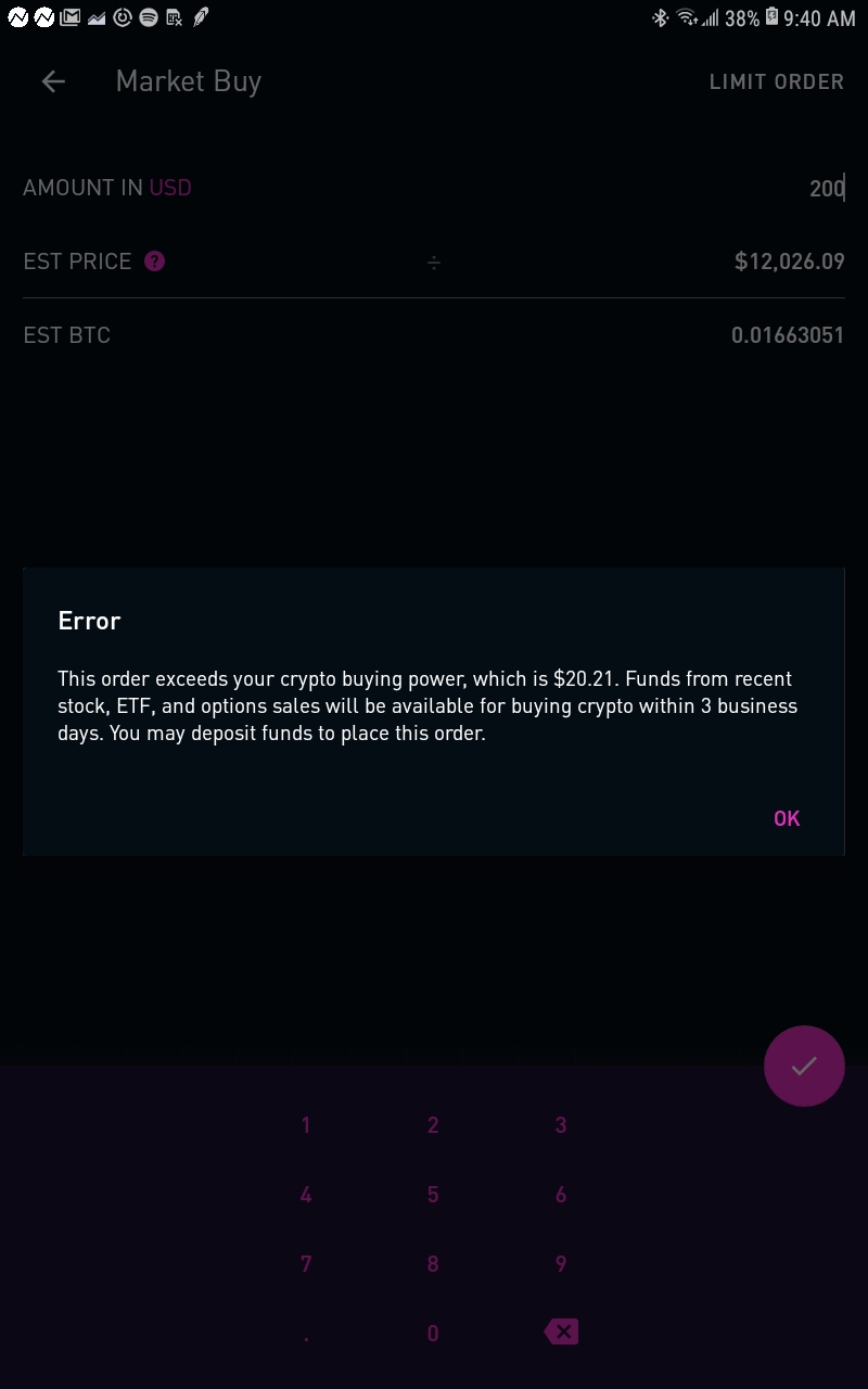 Robinhood Crypto Unsettled Funds BITCOBIN