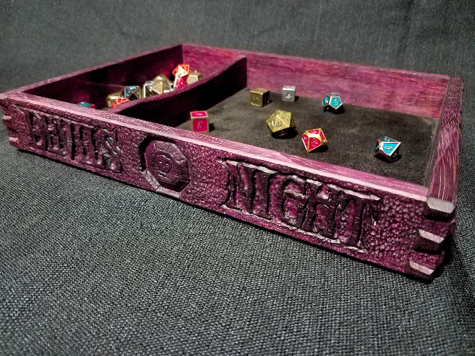 Commissioned grand prize carved purpleheart dice tray r/woodworking