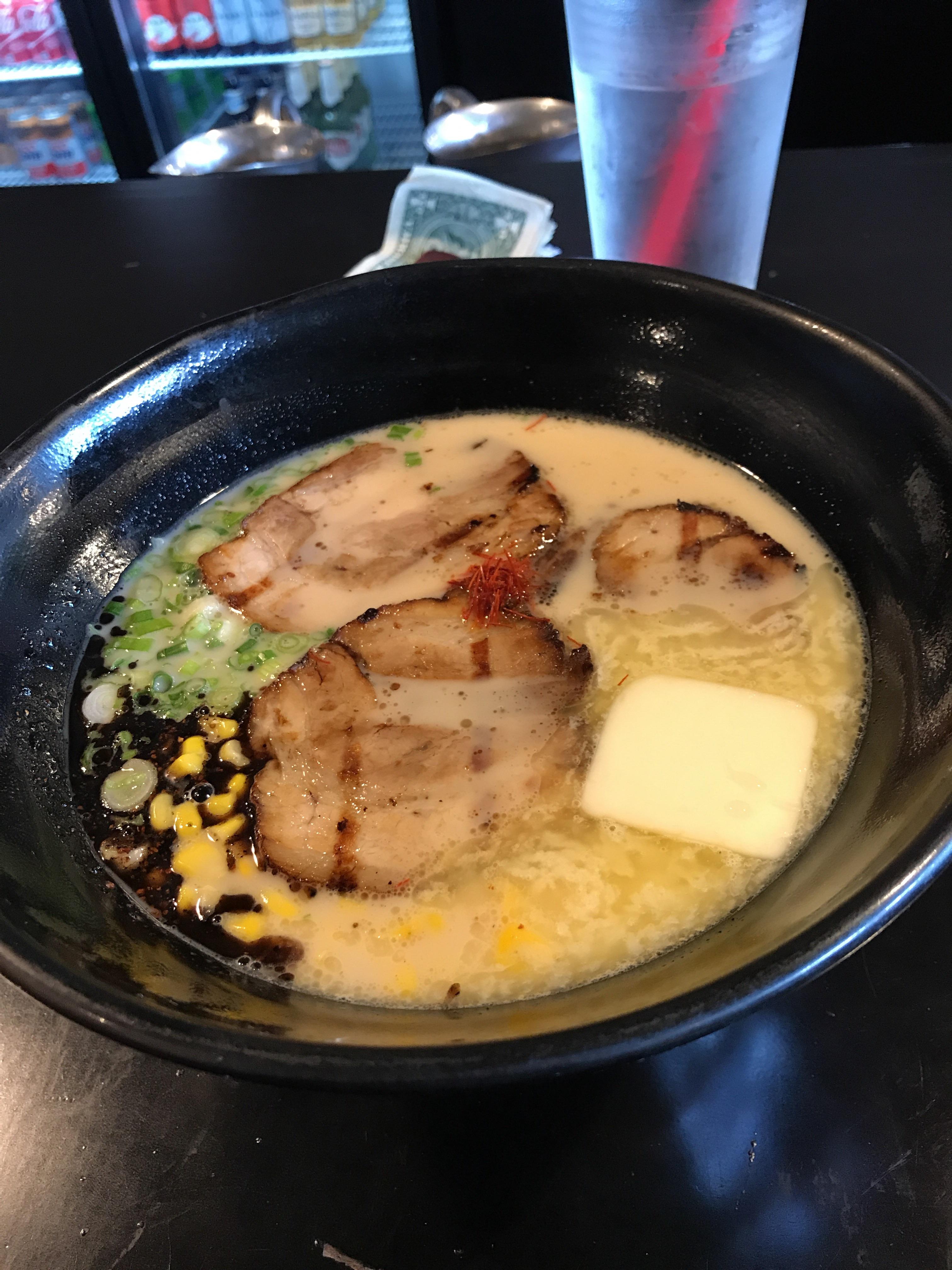 Tonkatsu ramen with corn and butter. (Moko Ramen Bar. Las Vegas, NV