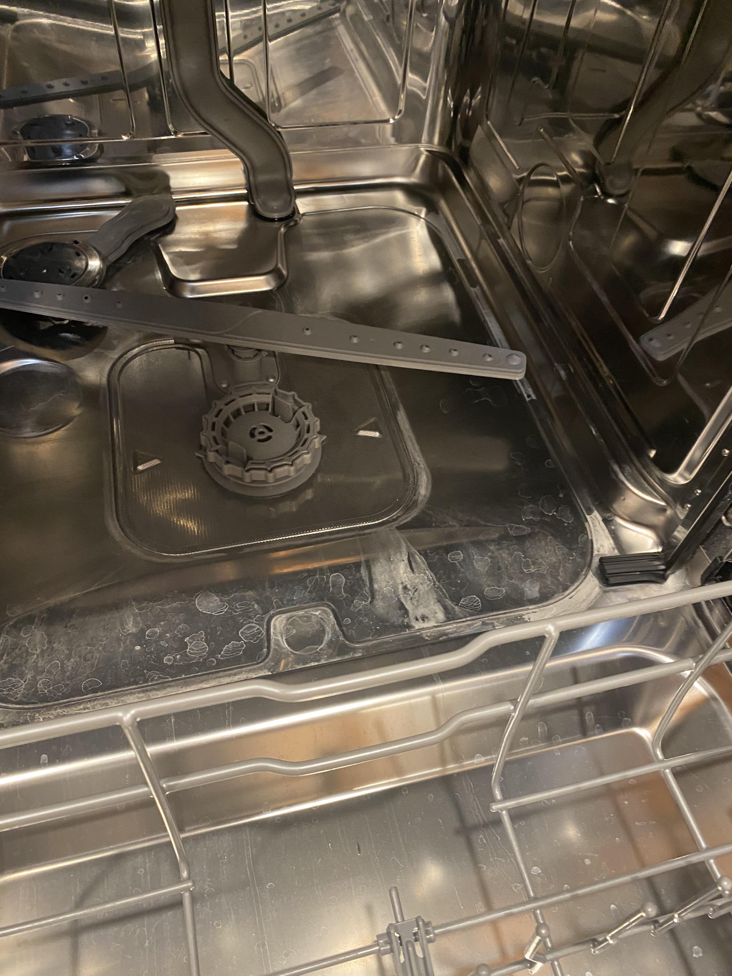 What are these white streaks in my new dishwasher? I can’t seem to