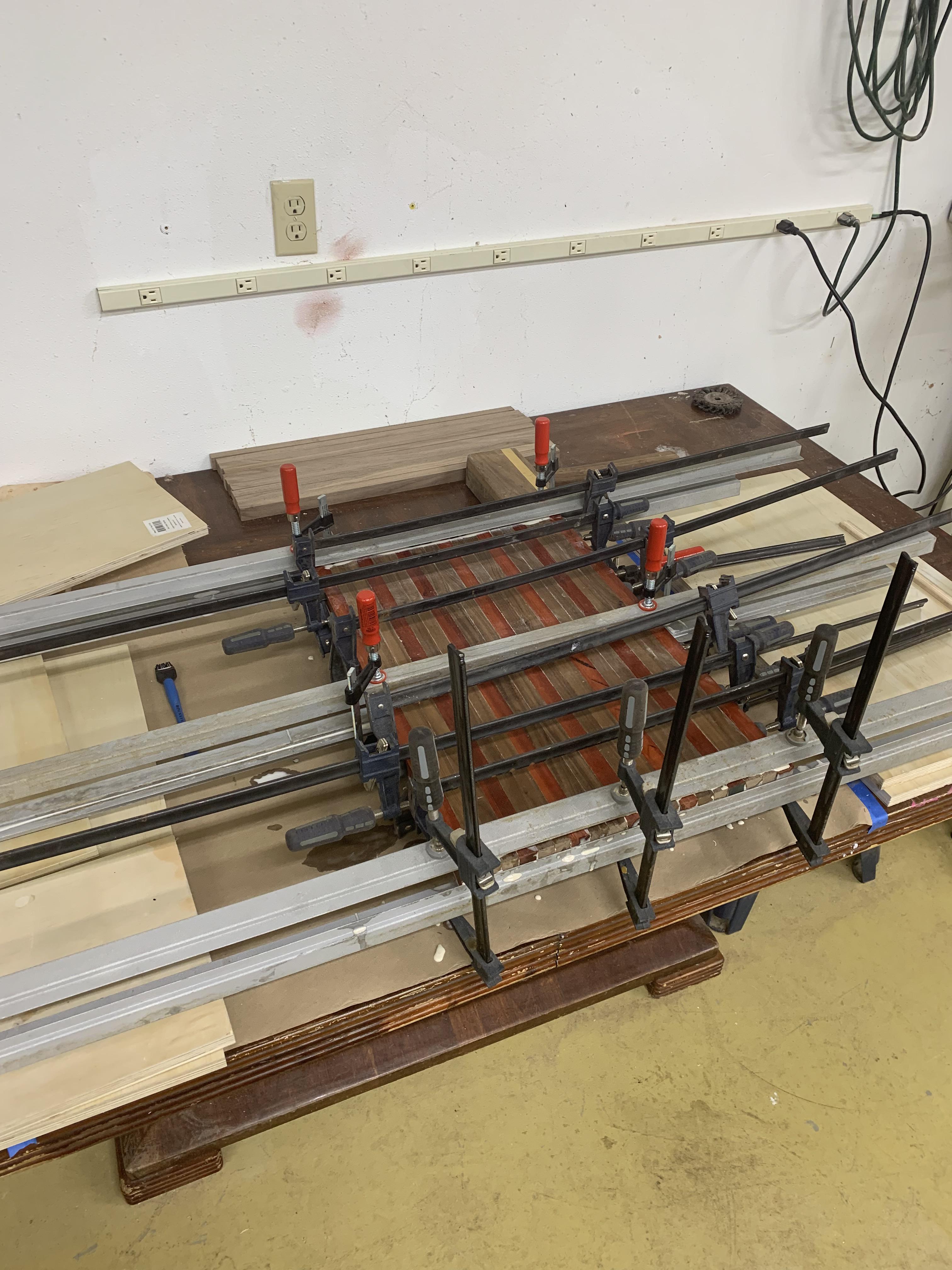 Cutting board glue up walnut and blood wood r/woodworking