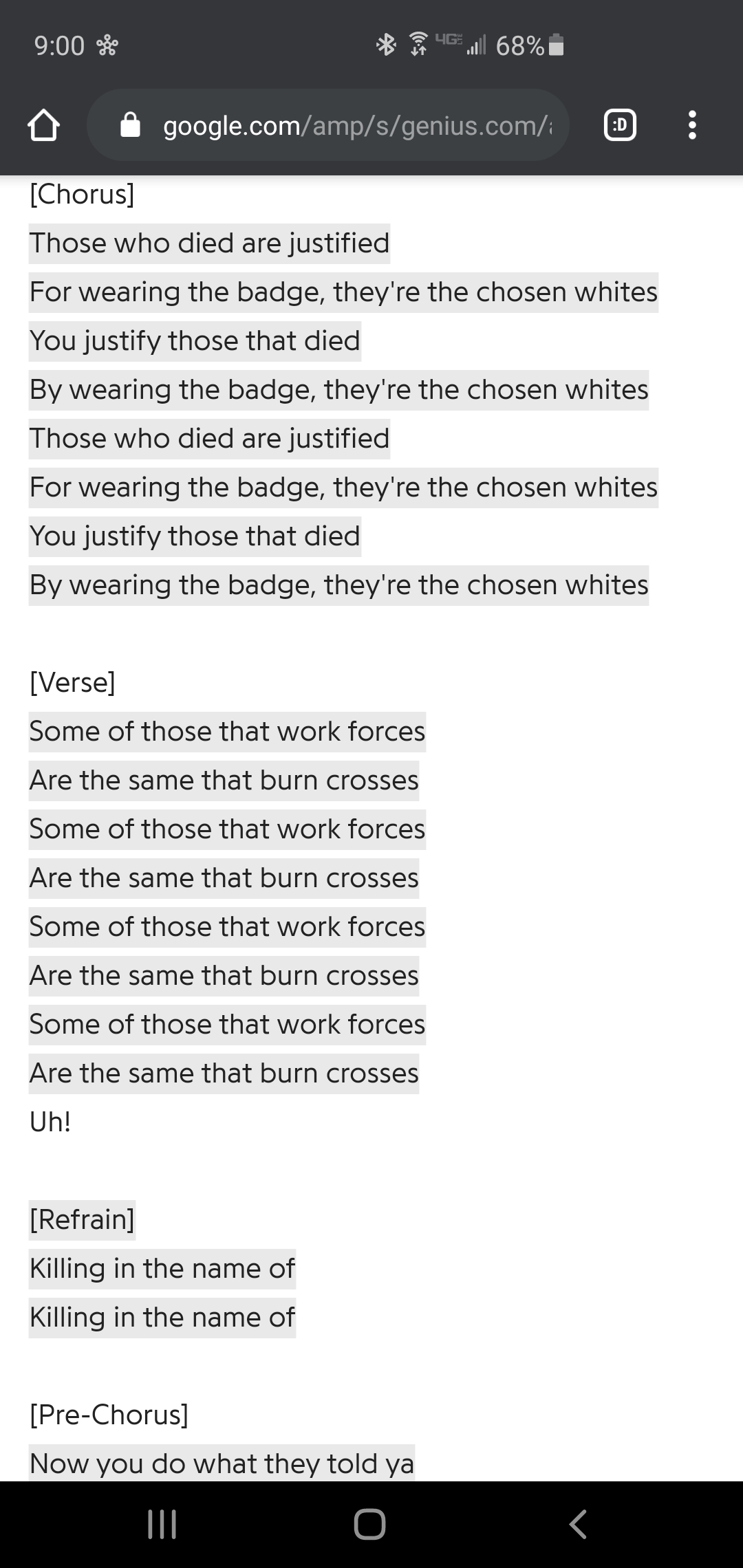 The lyrics of "Killing in the Name" (1991) by Rage Against